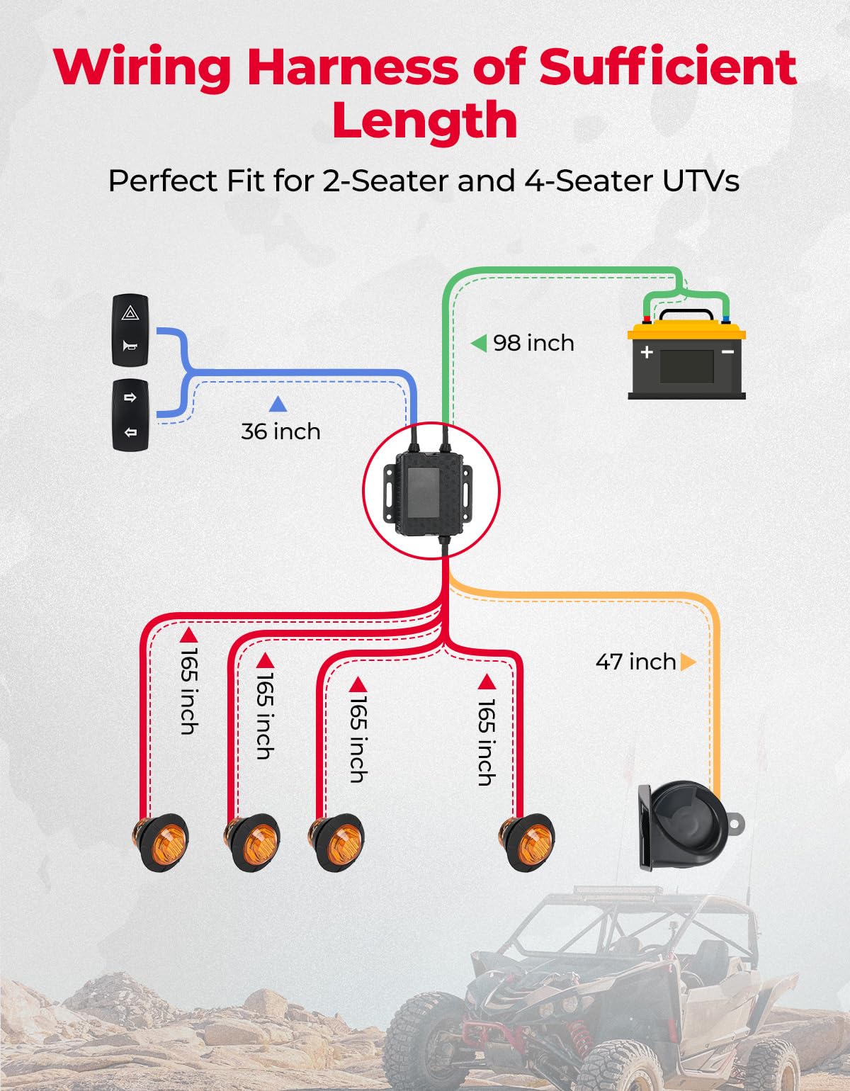 Photo of Universal Plug & Play Turn Signal Kit With Rocker Switch & 110D Horn by Kemimoto - Premium for UTVs / Side by Sides