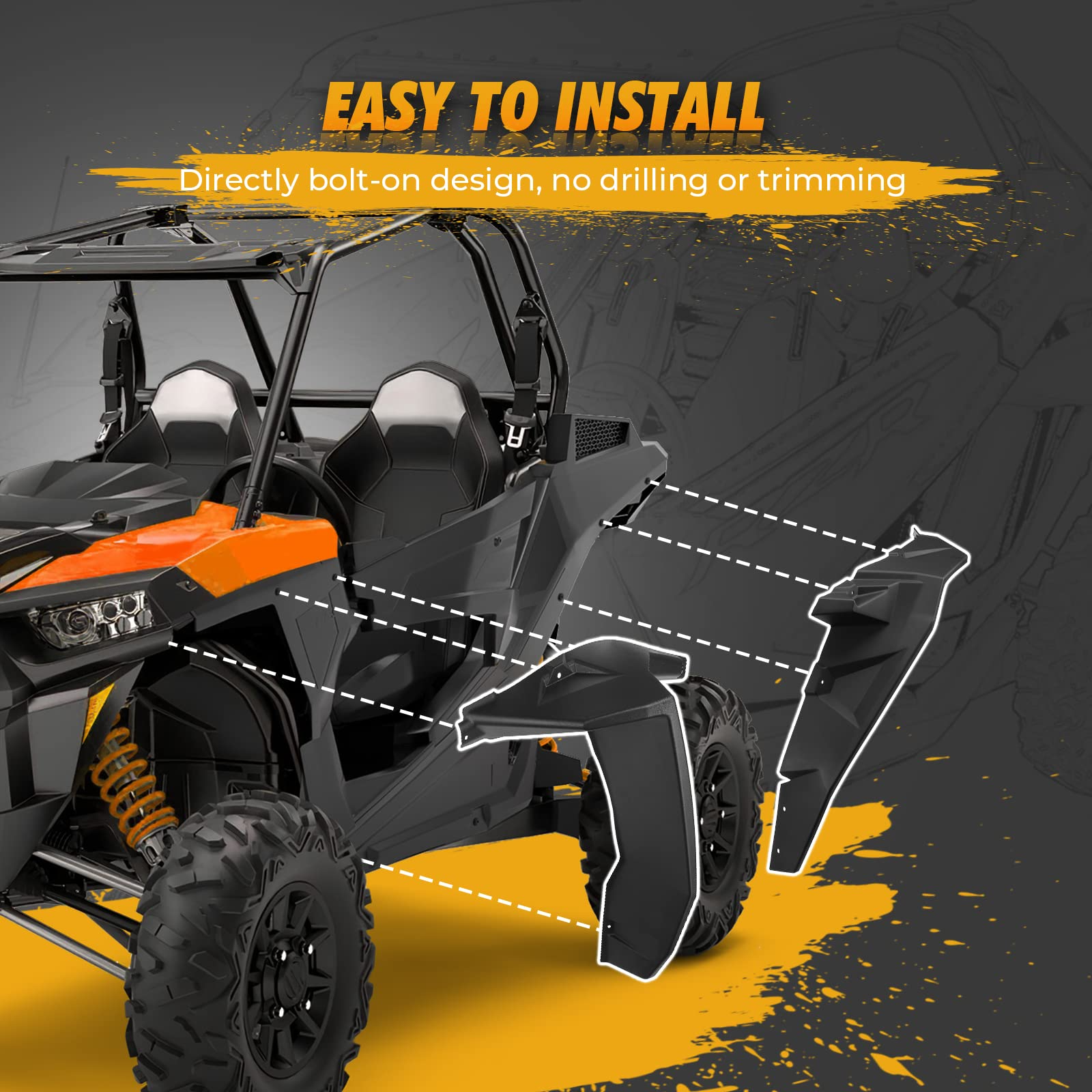 Photo of Fender Flares 8.5 Inch Mud Flap for Polaris RZR XP 1000/4 by Kemimoto - Premium for UTVs / Side by Sides