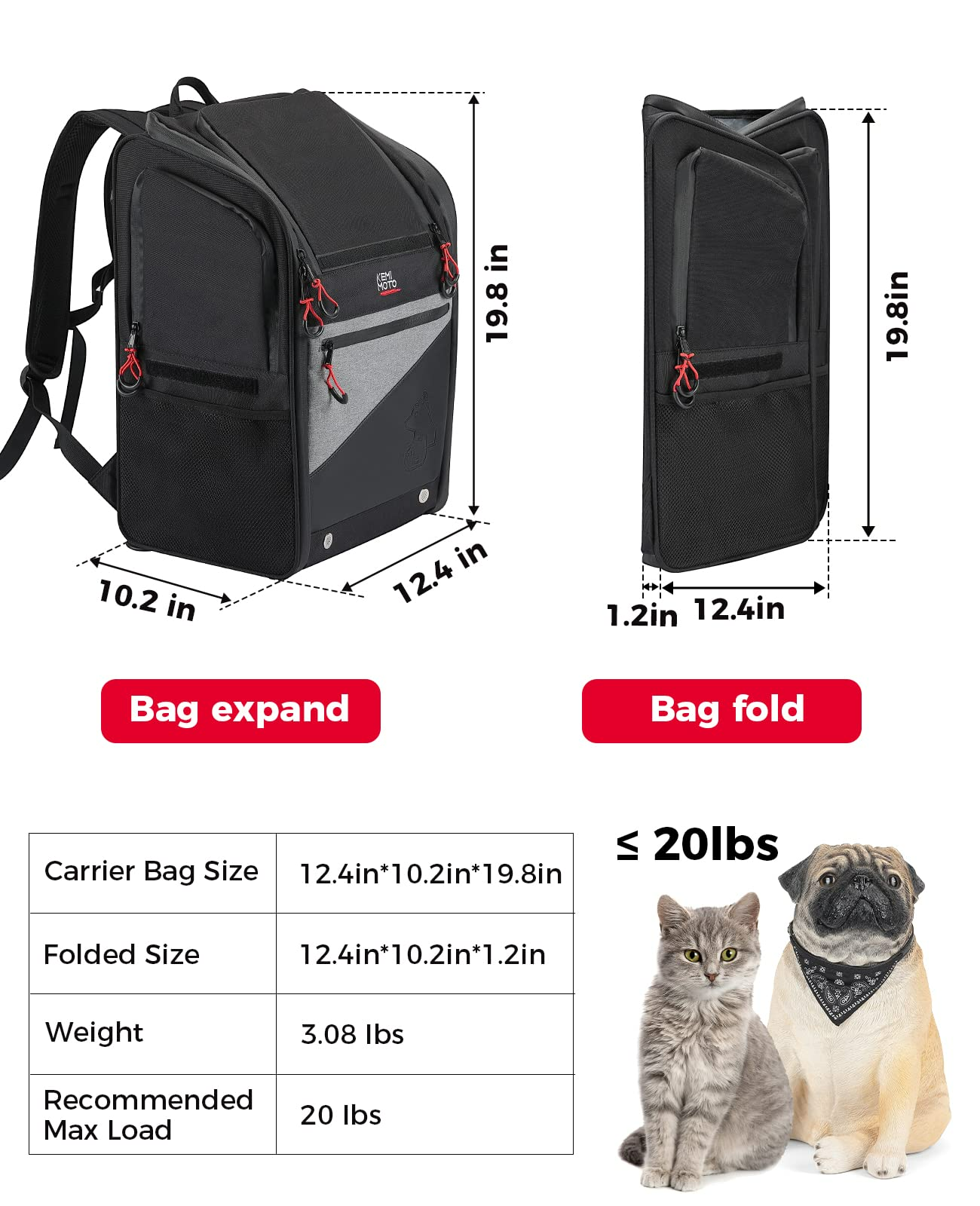 Photo of Motorcycle Dog/Cat Carrier Bags Portable Load Capacity 20lbs by Kemimoto - Premium for UTVs / Side by Sides
