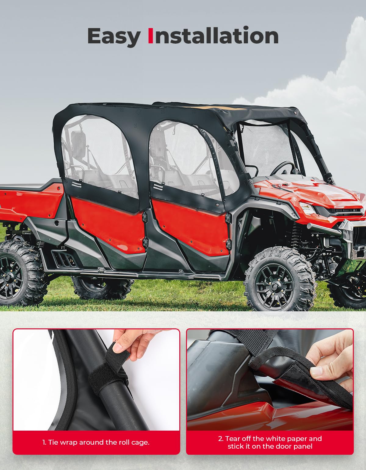 Photo of Soft Upper Door Cab Enclosure Set for Honda Pioneer 1000-6 by Kemimoto - Premium for UTVs / Side by Sides