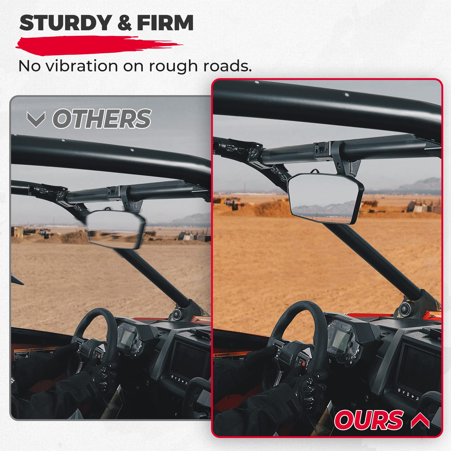 Photo of Rear View Mirror With Lights Fit 1.75"-2" Round Roll Bar by Kemimoto - Premium for UTVs / Side by Sides