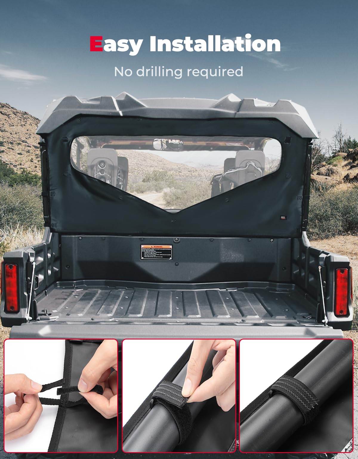 Photo of UTV Roll Up/ Down Soft Rear Window for Honda Pioneer 1000-6 by Kemimoto - Premium for UTVs / Side by Sides