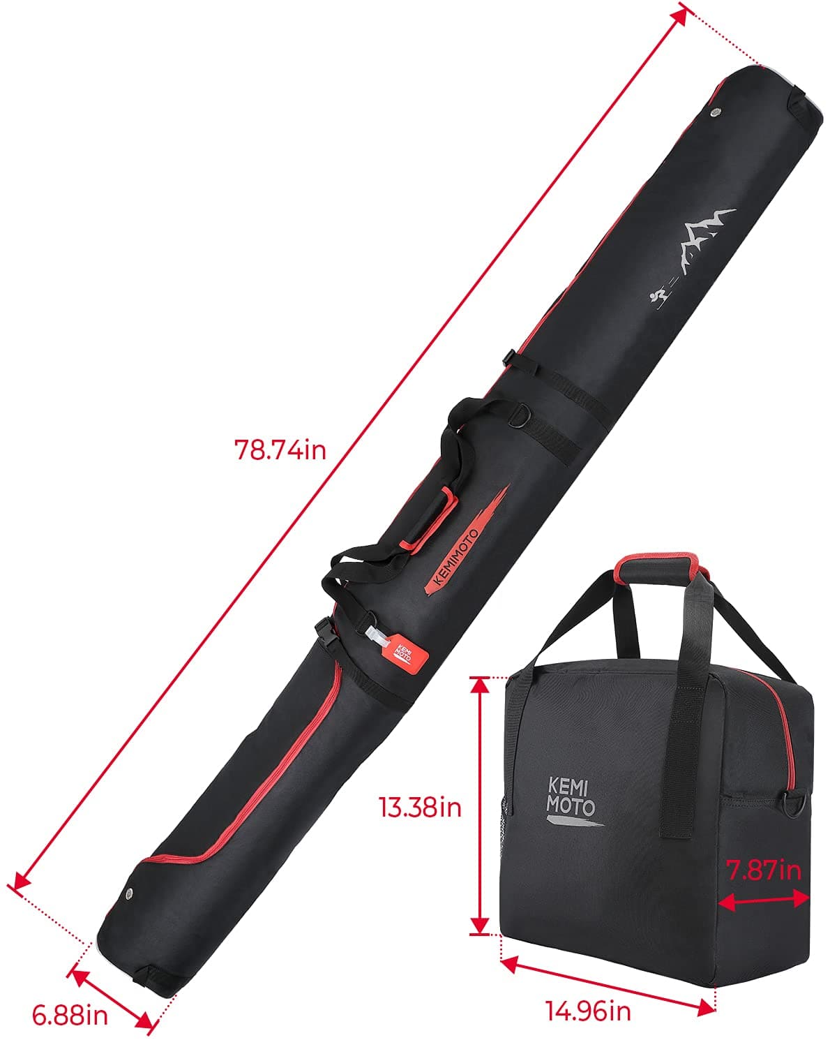 Photo of Ski Bag & Boot Bag Combo Fit Skis Up to 78.74 inches ( Red ) by Kemimoto - Premium for UTVs / Side by Sides