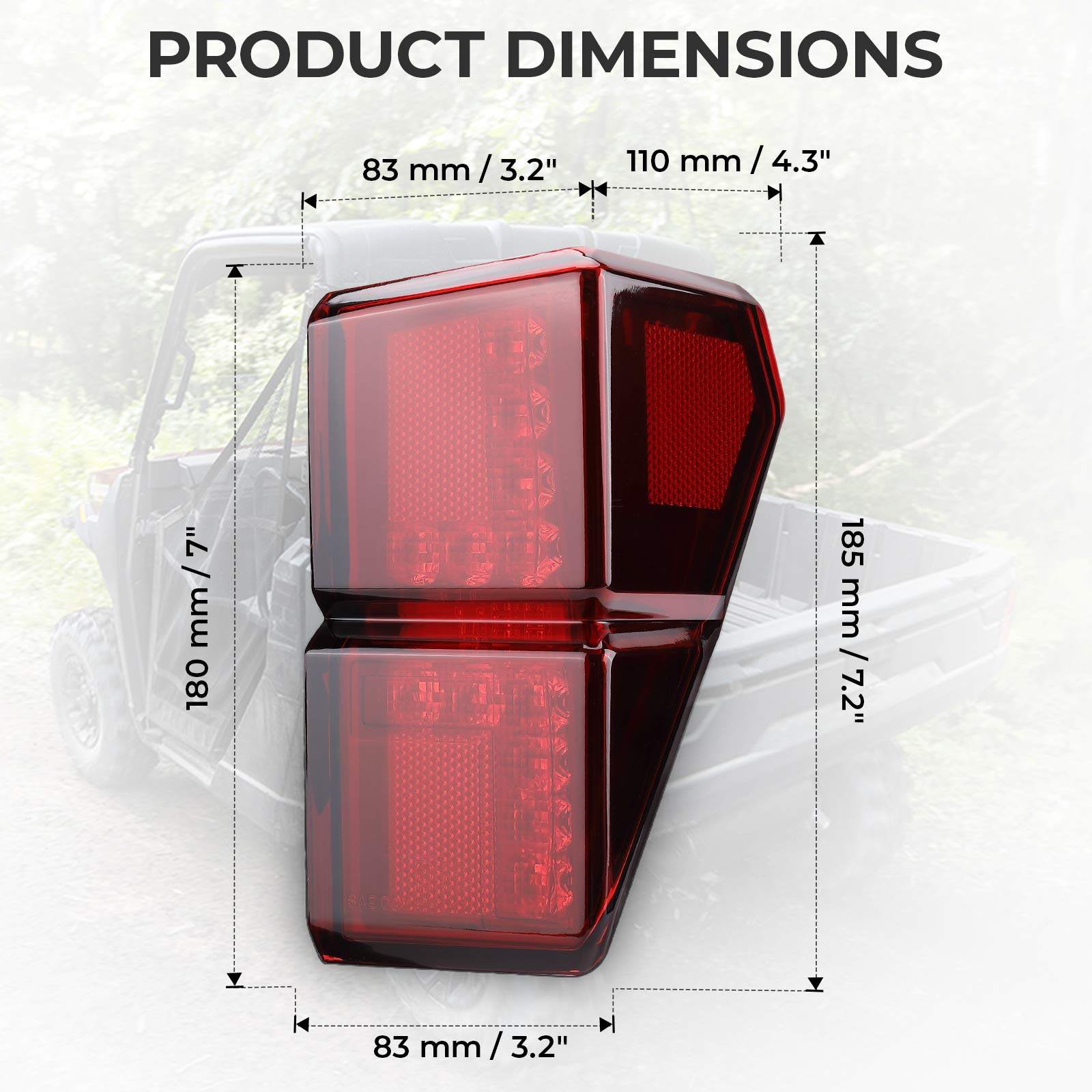 Photo of Tail Lights for Polaris Ranger 1000 XP/ Crew 2018-2025 by Kemimoto - Premium for UTVs / Side by Sides