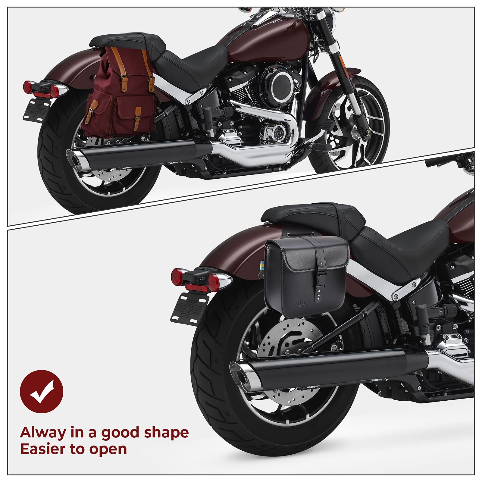 Photo of Motorcycle Leather Saddle Bags for Sportster Softail Dyna Road King by Kemimoto - Premium for UTVs / Side by Sides