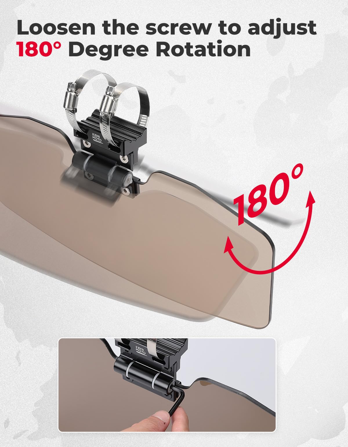 Photo of Oversized Upgraded UTV Sun Visor Mirror for 1.5”-2” Roll Bars by Kemimoto - Premium for UTVs / Side by Sides