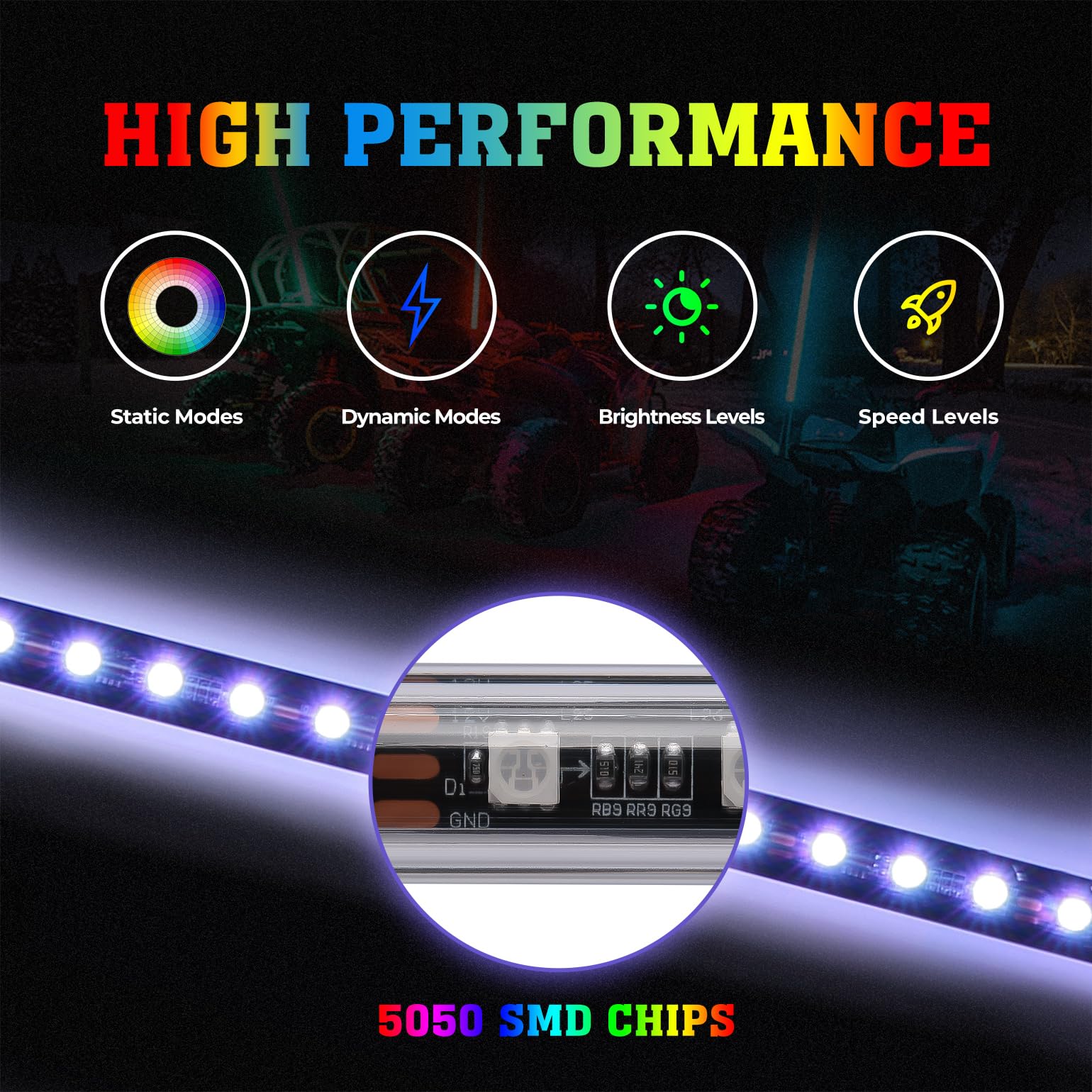 Photo of 2pcs 4FT Black Limited LED Whip Light with RF Remote Control by Kemimoto - Premium for UTVs / Side by Sides