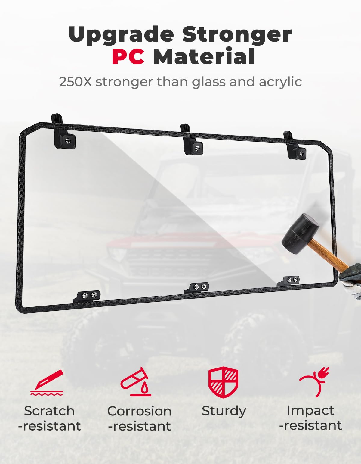 Photo of Midsize 570 Rear Windshield for Polaris Ranger 500 / Crew 570 / ETX by Kemimoto - Premium for UTVs / Side by Sides