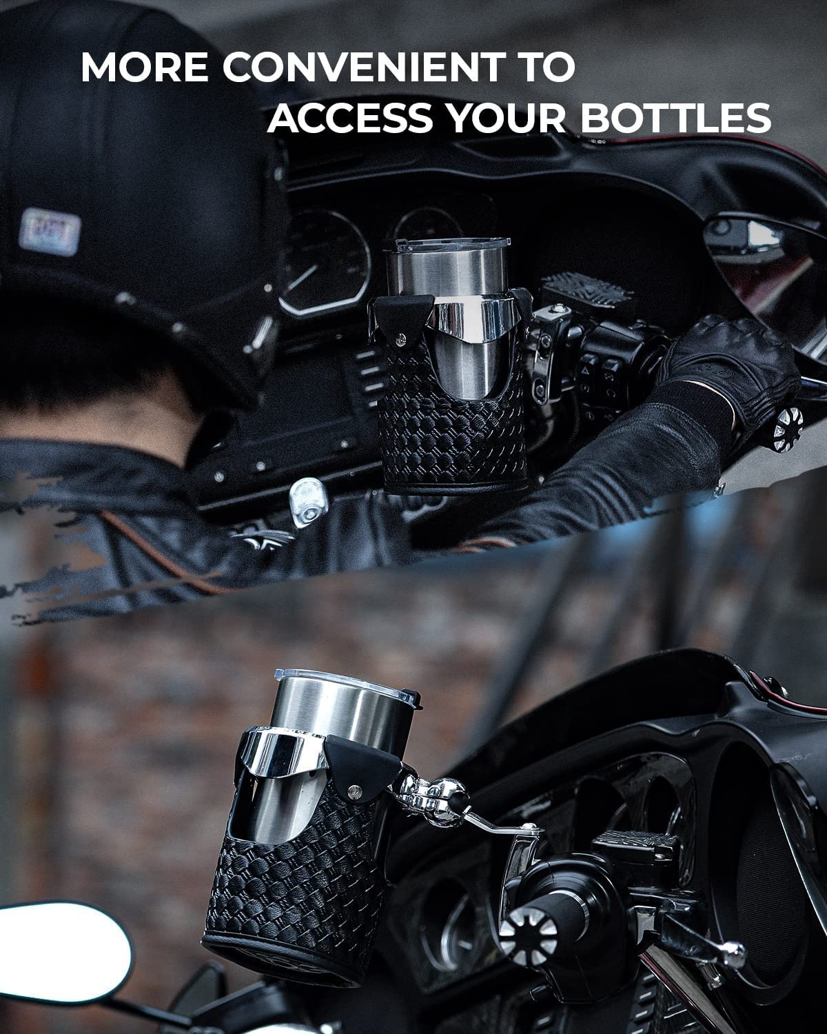 Photo of Synthetic Leather Motorcycle Cup Holder by Kemimoto - Premium for UTVs / Side by Sides