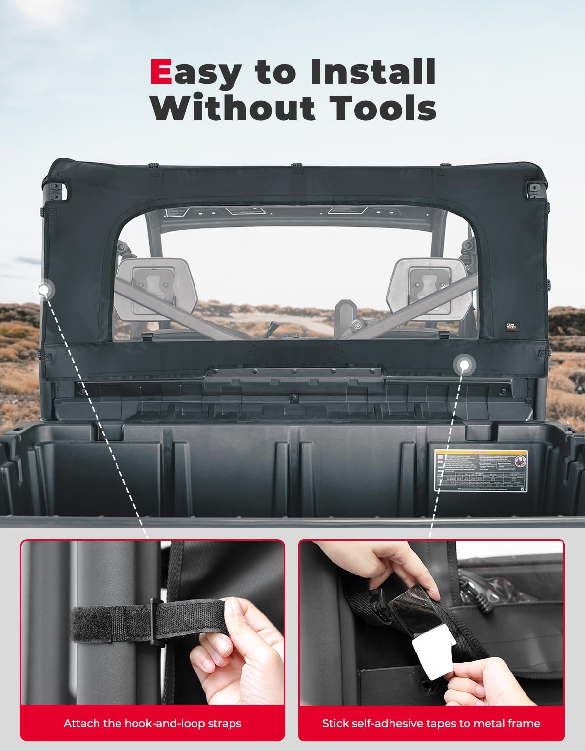 Photo of Soft Rear Windshield with Zipper for Can-Am Defender HD10|9|8|7|5 by Kemimoto - Premium for UTVs / Side by Sides