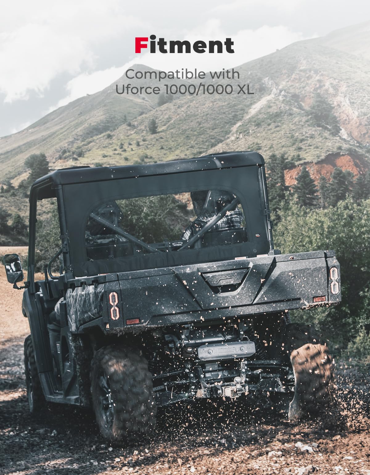 Photo of Rear Soft Windshield with Zipper for CFMOTO Uforce 1000/1000XL by Kemimoto - Premium for UTVs / Side by Sides