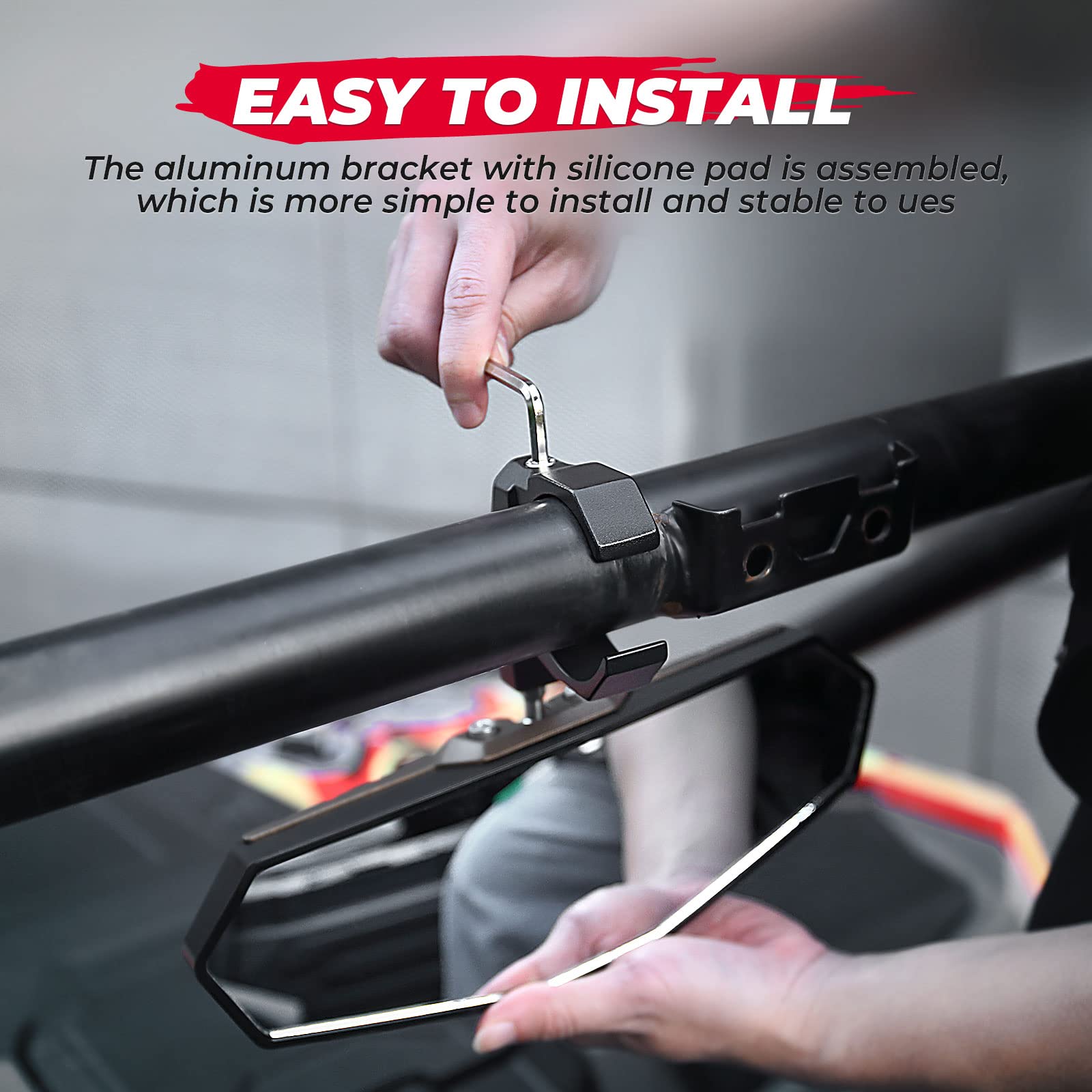 Photo of UTV Rear View Mirror for 1.6"-2" Roll Bar Cages by Kemimoto - Premium for UTVs / Side by Sides