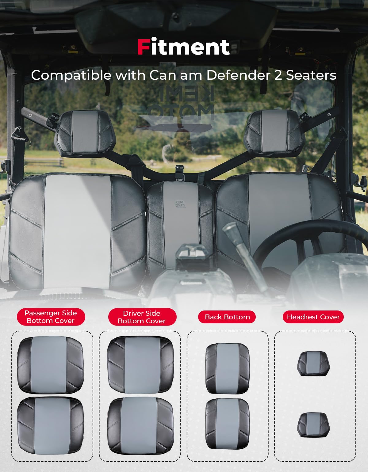 Photo of Split Bench Seat Covers Leather for Can Am Defender HD10|9|8|7 by Kemimoto - Premium for UTVs / Side by Sides