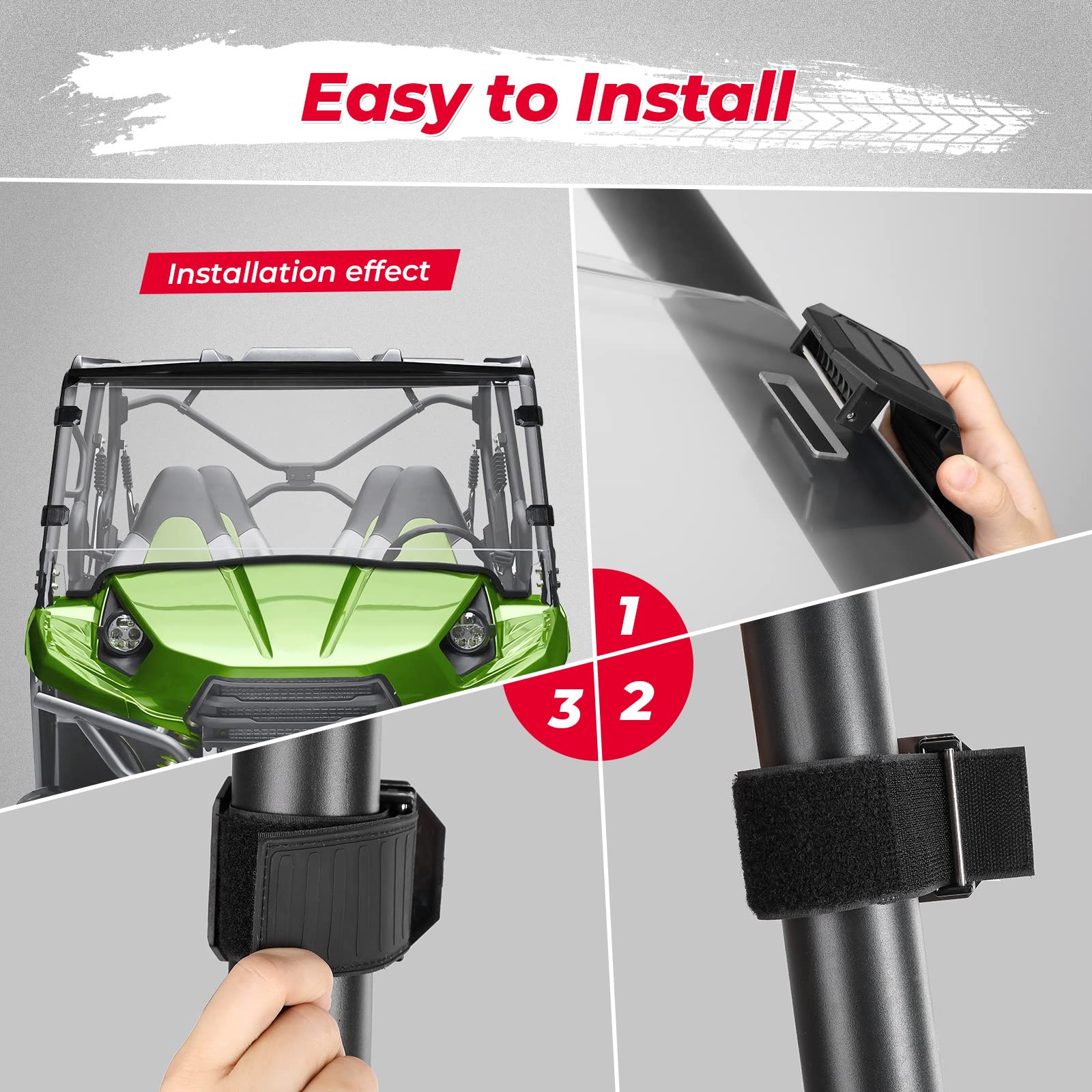 Photo of Front Full Windshield for Kawasaki Teryx 4 750 / Teryx 800 by Kemimoto - Premium for UTVs / Side by Sides