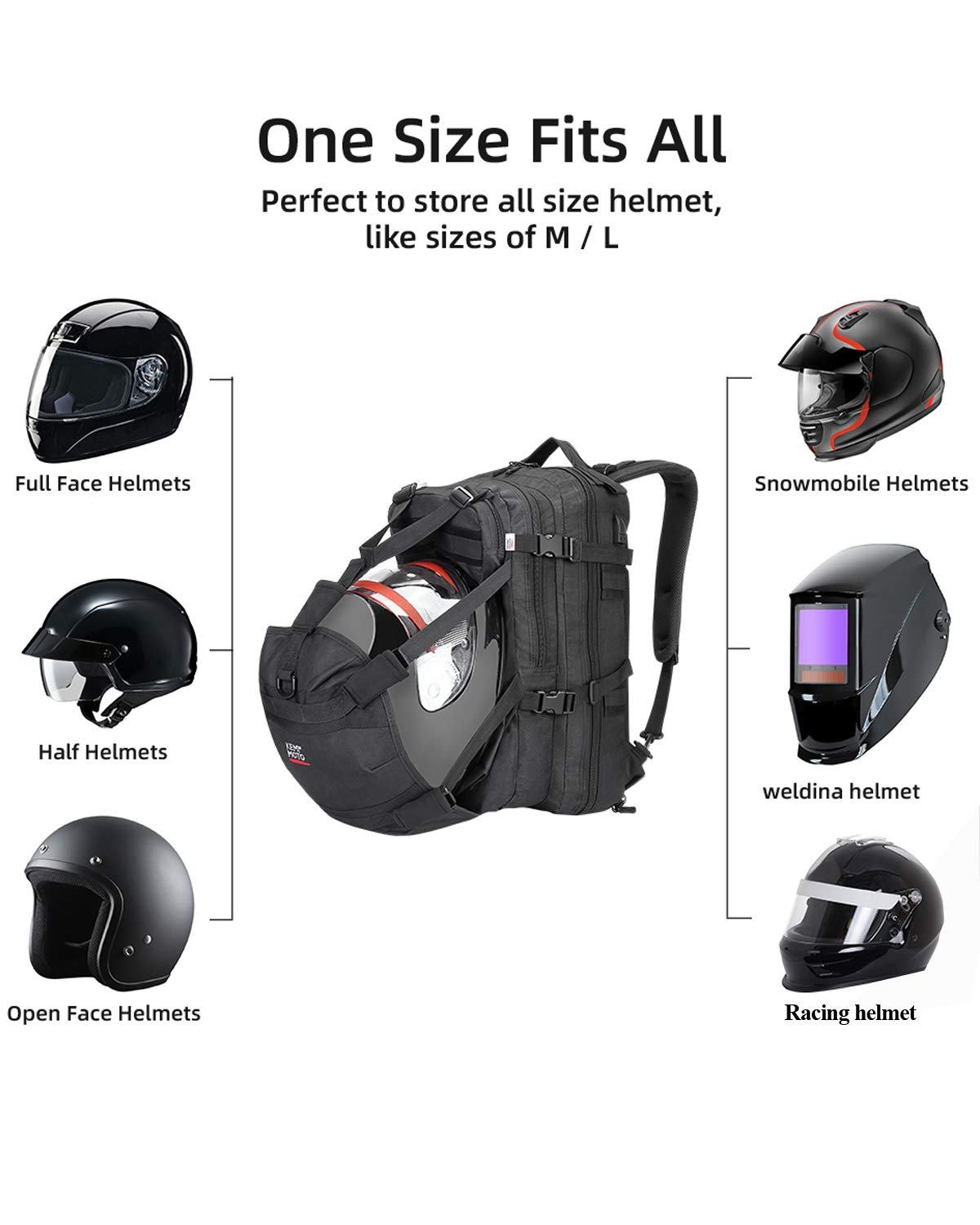 Photo of Motorcycle 37L Helmet Backpack with USB-charge Port by Kemimoto - Premium for UTVs / Side by Sides