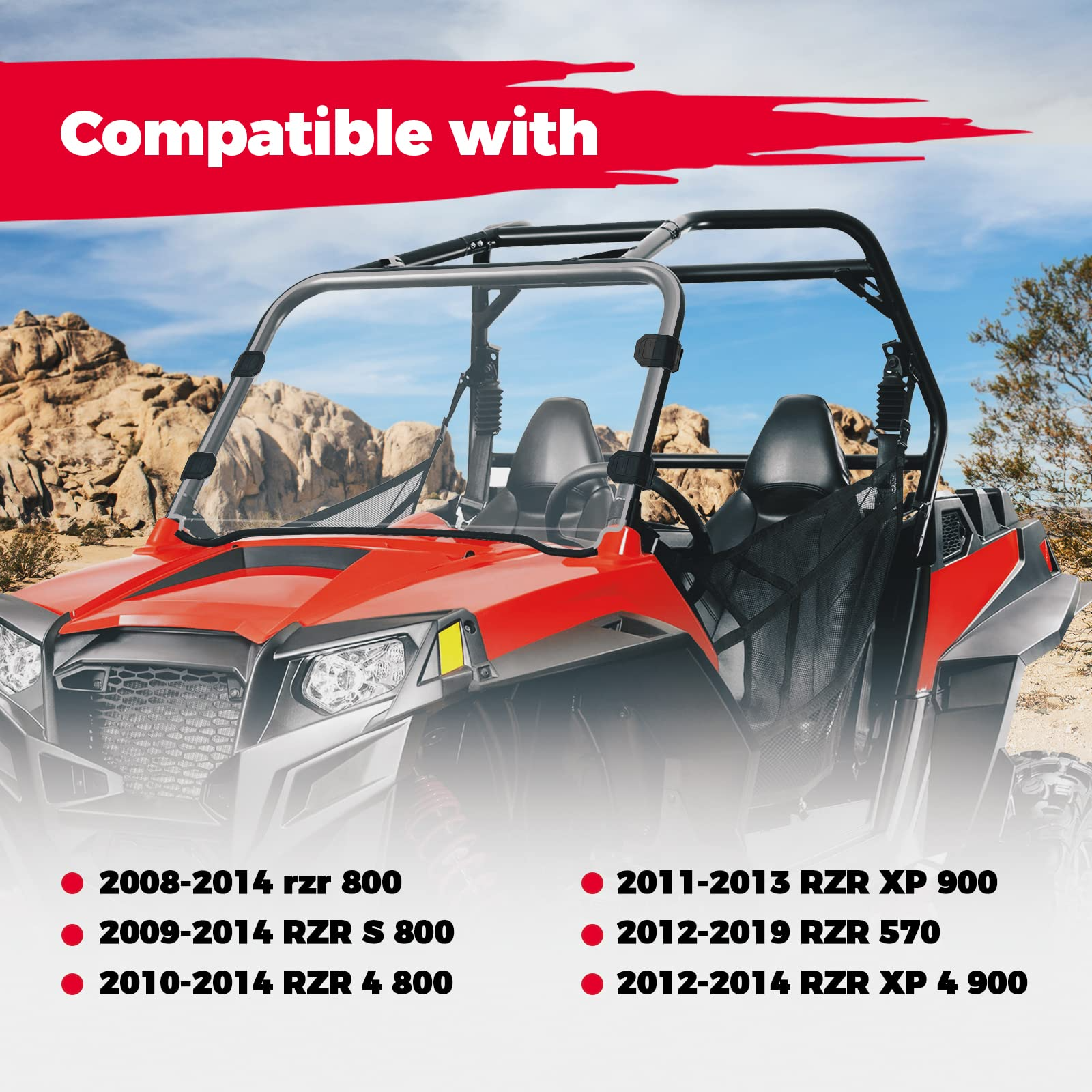 Photo of Kemimoto Front Full PC Windshield for Polaris RZR 570 800/4 800S XP 900/4 by Kemimoto - Premium for UTVs / Side by Sides