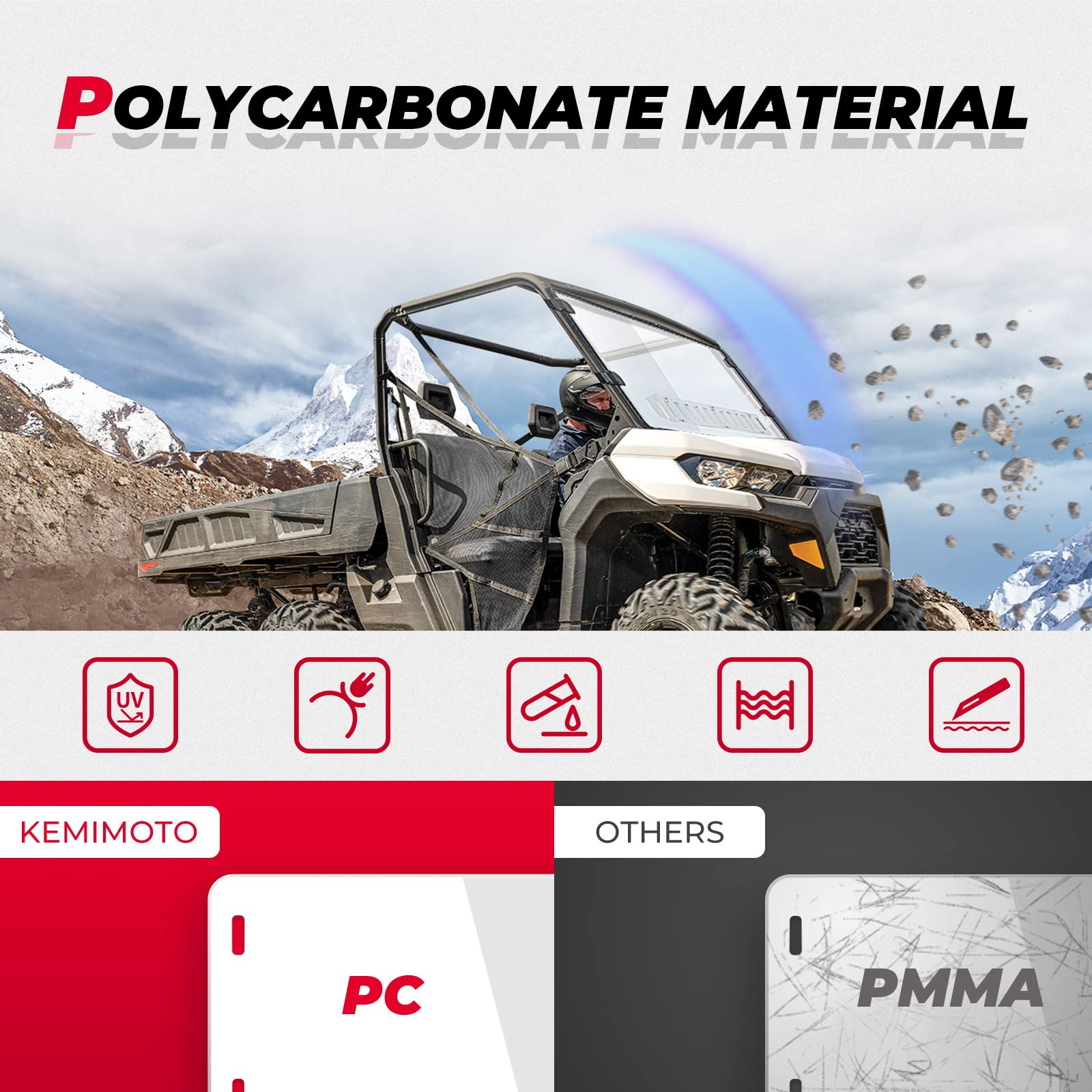 Photo of Rear & Front Vented Full Windshield for Can Am Defender by Kemimoto - Premium for UTVs / Side by Sides