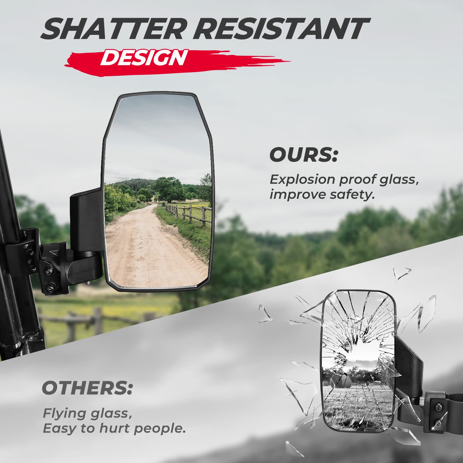 Photo of Upgraded UTV Wider Pro-Fit Side Mirrors for Polaris / Can-Am (1 pair) by Kemimoto - Premium for UTVs / Side by Sides