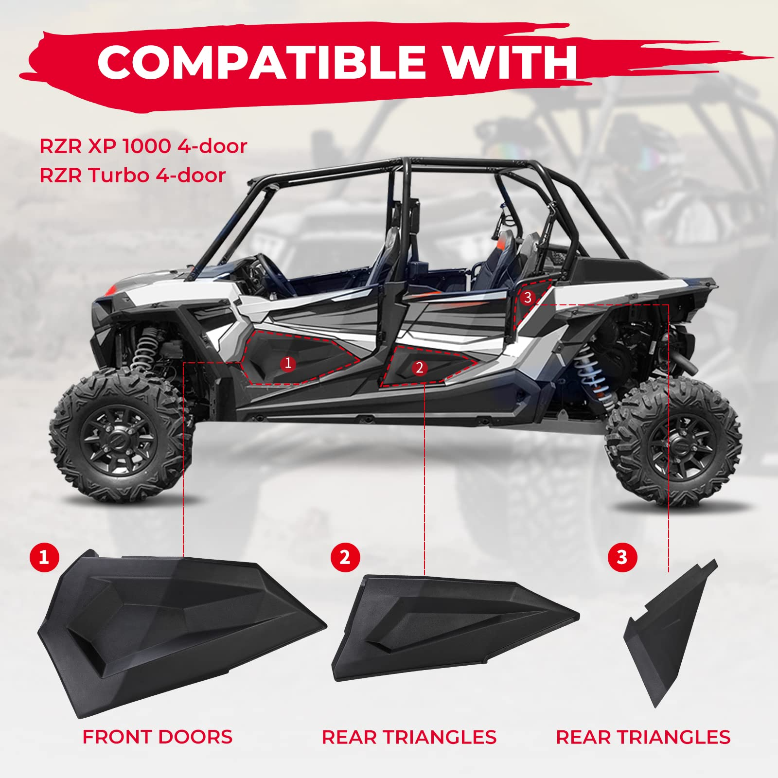 Photo of Lower Doors Panel Inserts For Polaris RZR XP4 1000 2014-2023 (4 Doors) by Kemimoto - Premium for UTVs / Side by Sides
