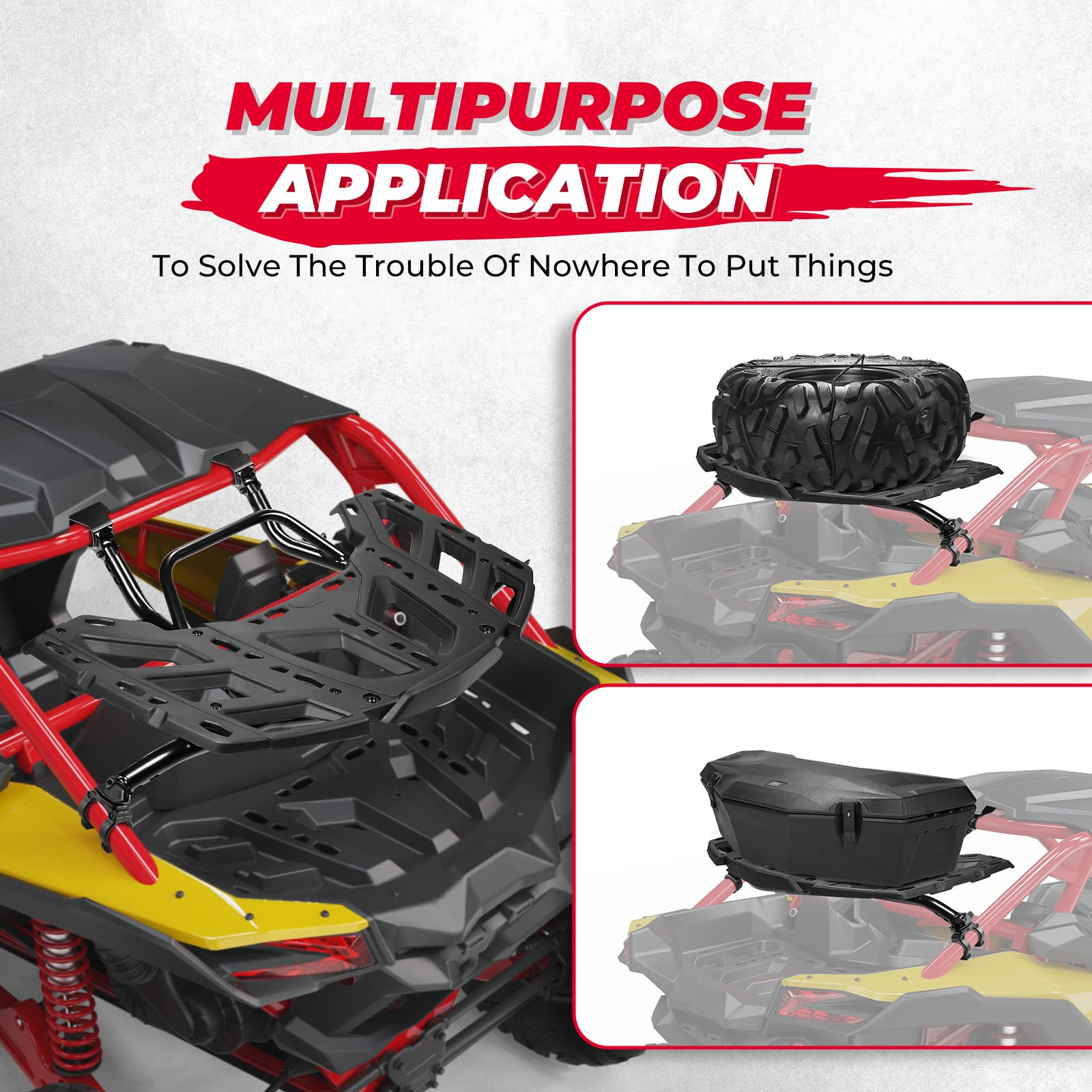 Photo of Rear Rack Spare Tire Rack with Gas Strut for Can Am X3 / X3 Max by Kemimoto - Premium for UTVs / Side by Sides