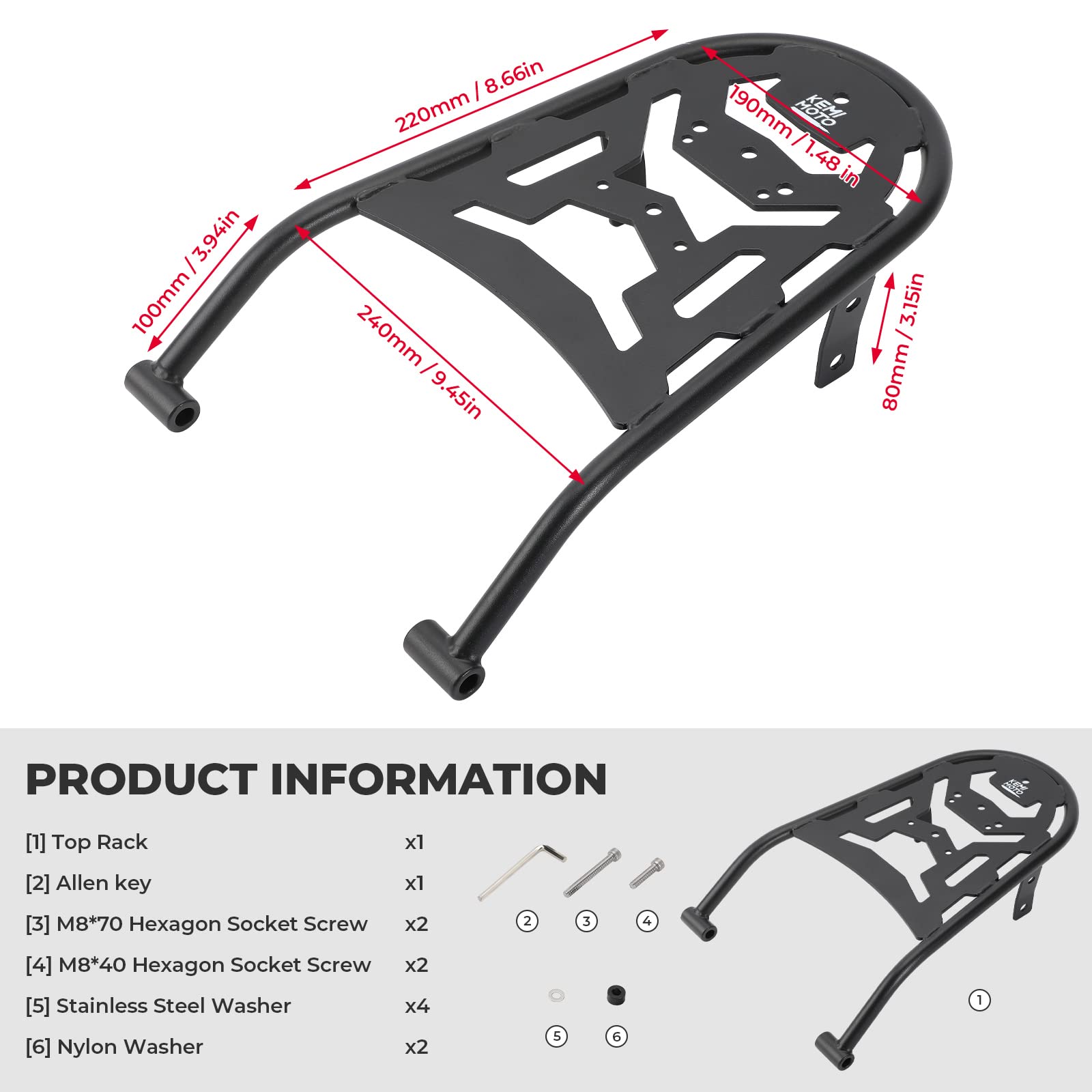 Photo of Rear Rack Compatible with CRF250L CRF250M by Kemimoto - Premium for UTVs / Side by Sides