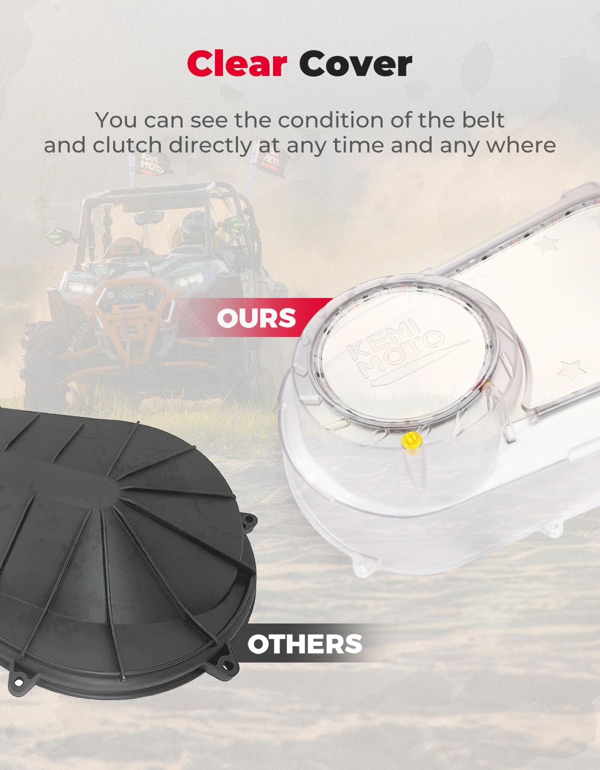 Photo of Outer Clutch Cover with RGB Lights for Polaris RZR Ranger (2017-2021) by Kemimoto - Premium for UTVs / Side by Sides