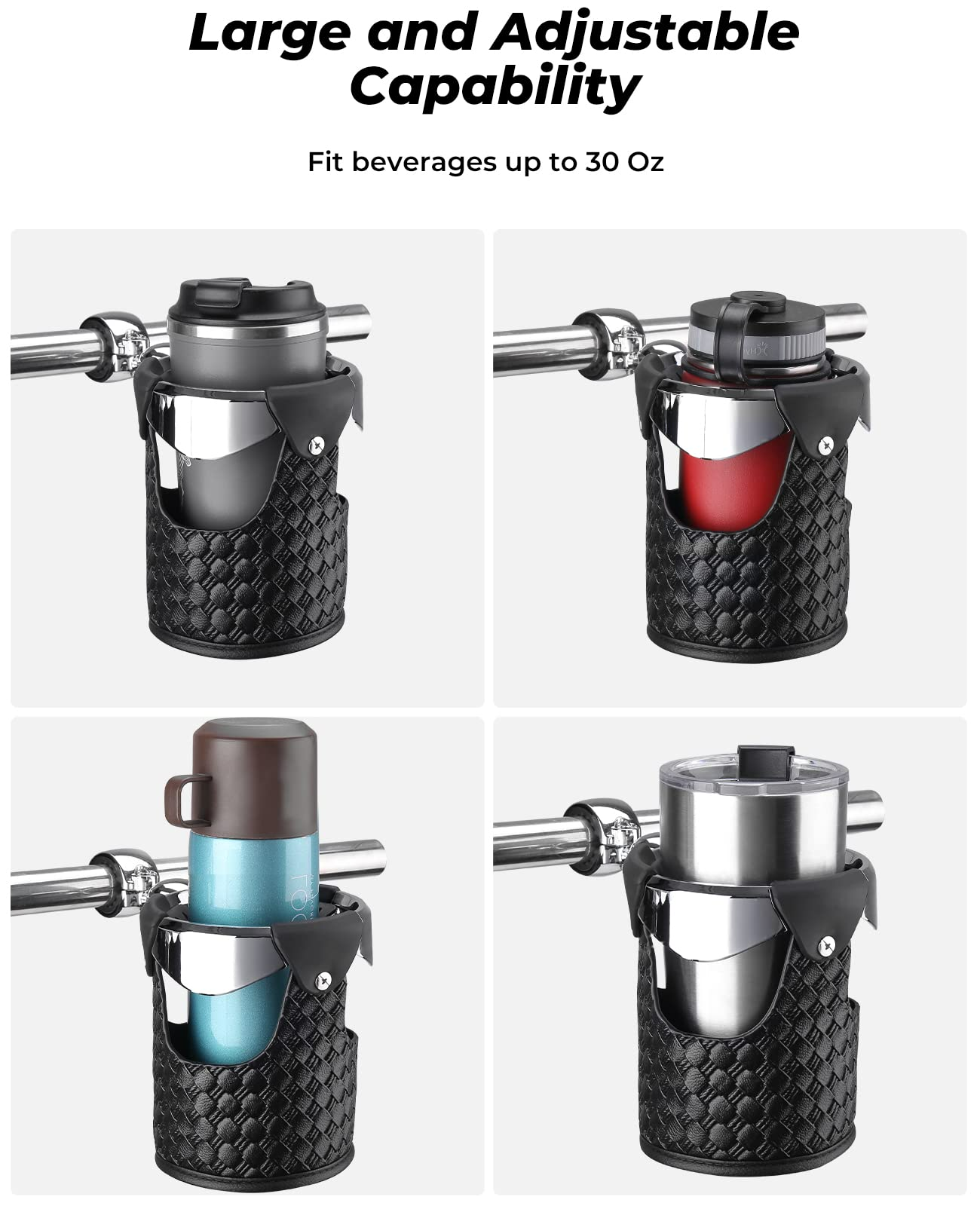 Photo of Motorcycle Handlebar Leather Cup Holders for Harley by Kemimoto - Premium for UTVs / Side by Sides
