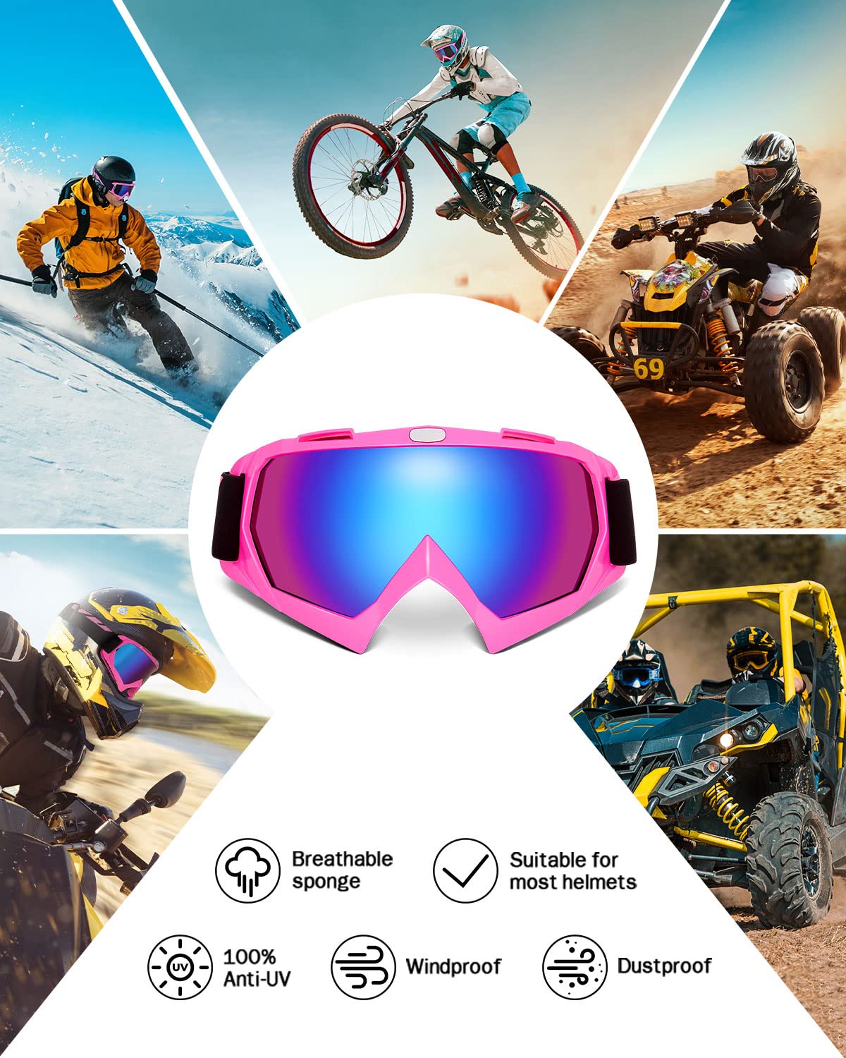 Photo of ATV Motorcycles Rose Riding Goggles by Kemimoto - Premium for UTVs / Side by Sides