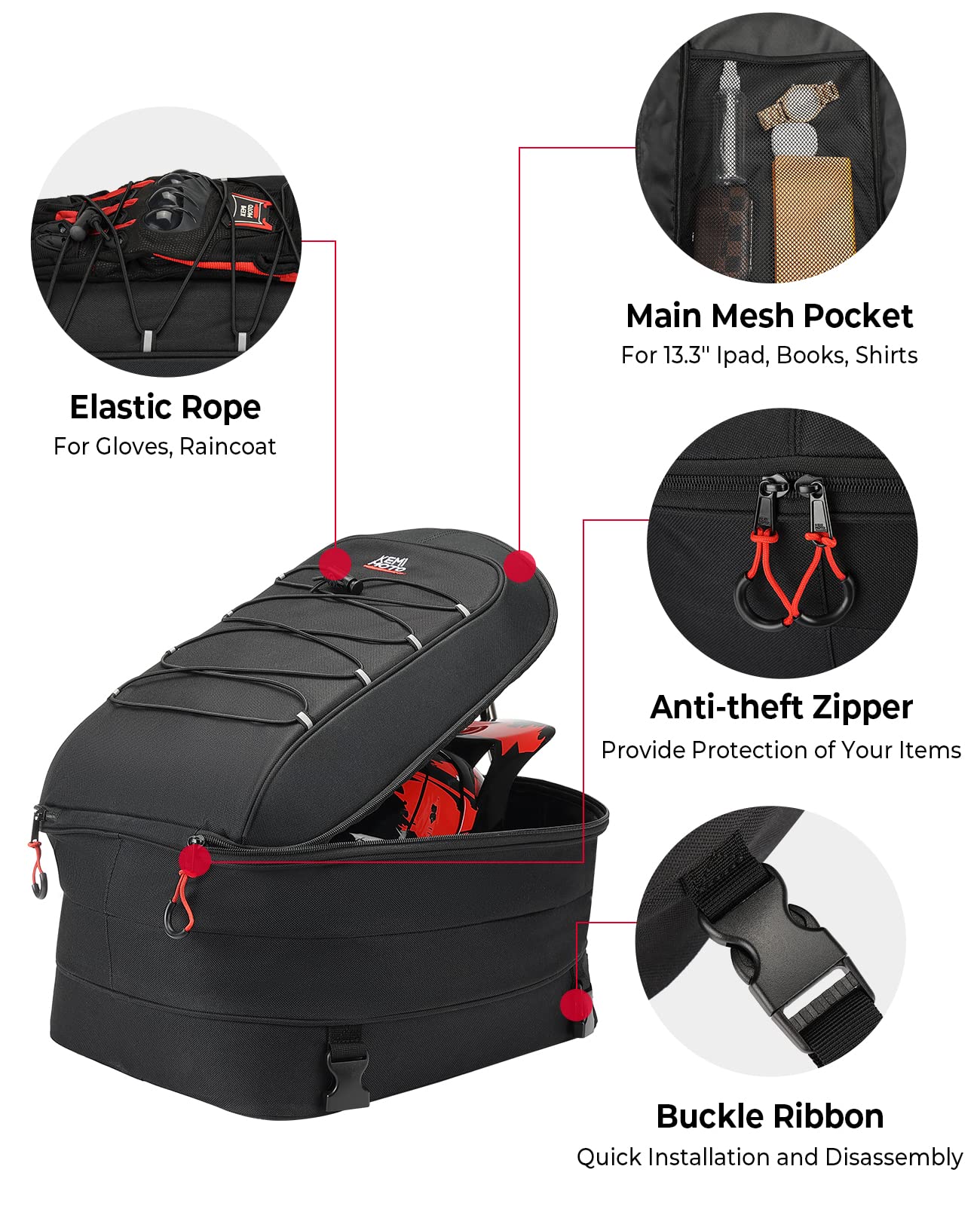 Photo of 22L-30L Motorcycle Tail Bag by Kemimoto - Premium for UTVs / Side by Sides
