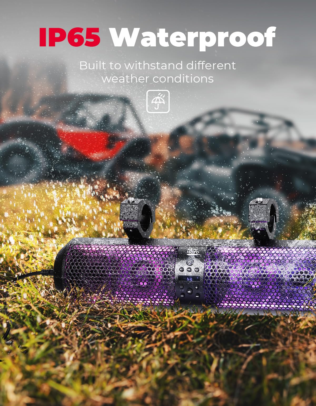 Photo of UTV RGB Bluetooth Sound Bar & T-bracket (2PCS) by Kemimoto - Premium for UTVs / Side by Sides