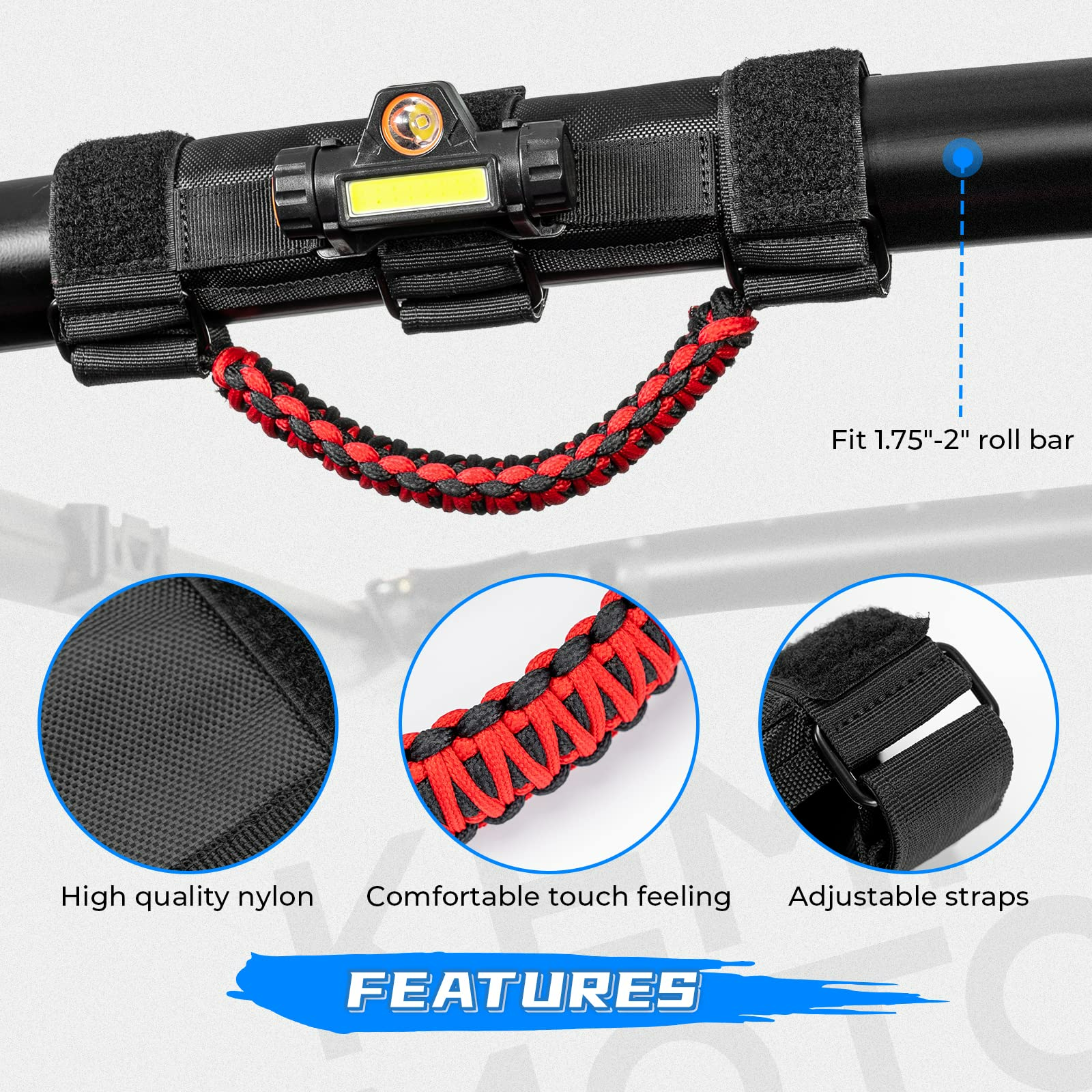 Photo of Roll Bar Grab Handle with Dome Light For Maverick X3, RZR, Kawasaki by Kemimoto - Premium for UTVs / Side by Sides