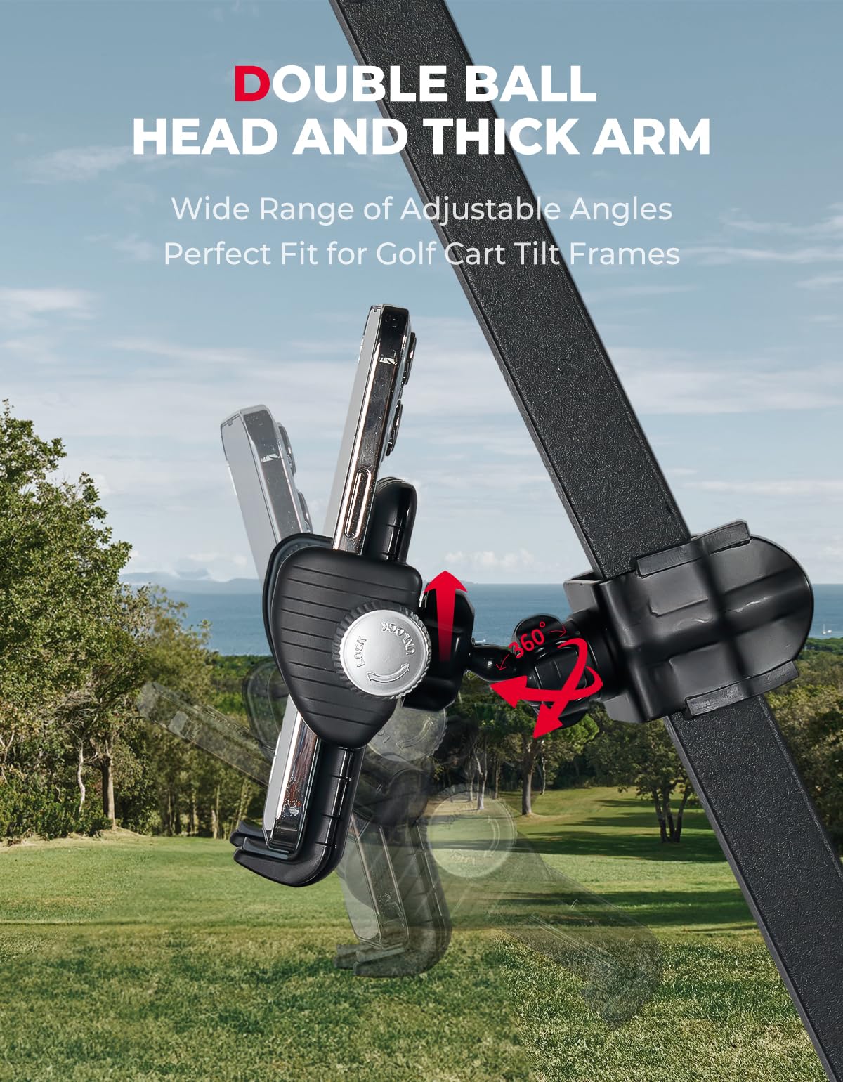 Photo of Golf Cart Phone Holder for Square& Round Tubes (0.25-1.25IN) by Kemimoto - Premium for UTVs / Side by Sides