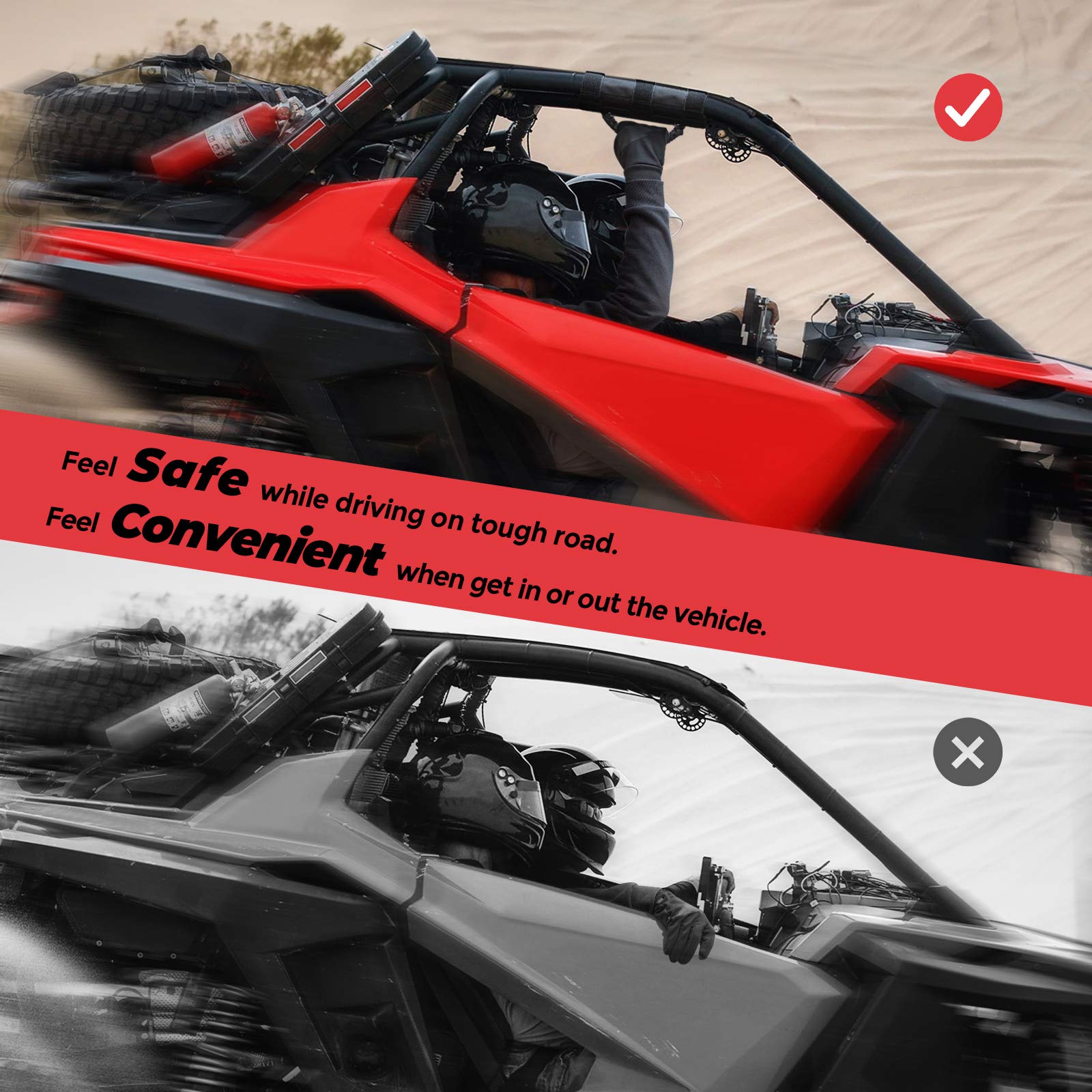 Photo of UTV Universal Heavy Duty Grips, Grab Handle Fit 1.5-2” Roll Bar by Kemimoto - Premium for UTVs / Side by Sides