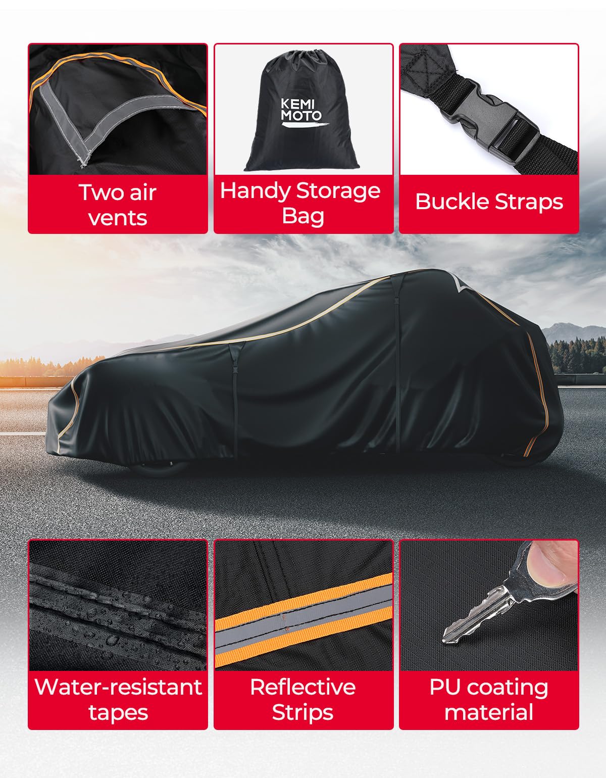 Photo of Kemimoto Full Cover with Reflective Strips for Polaris Slingshot 2015-2025 by Kemimoto - Premium for UTVs / Side by Sides