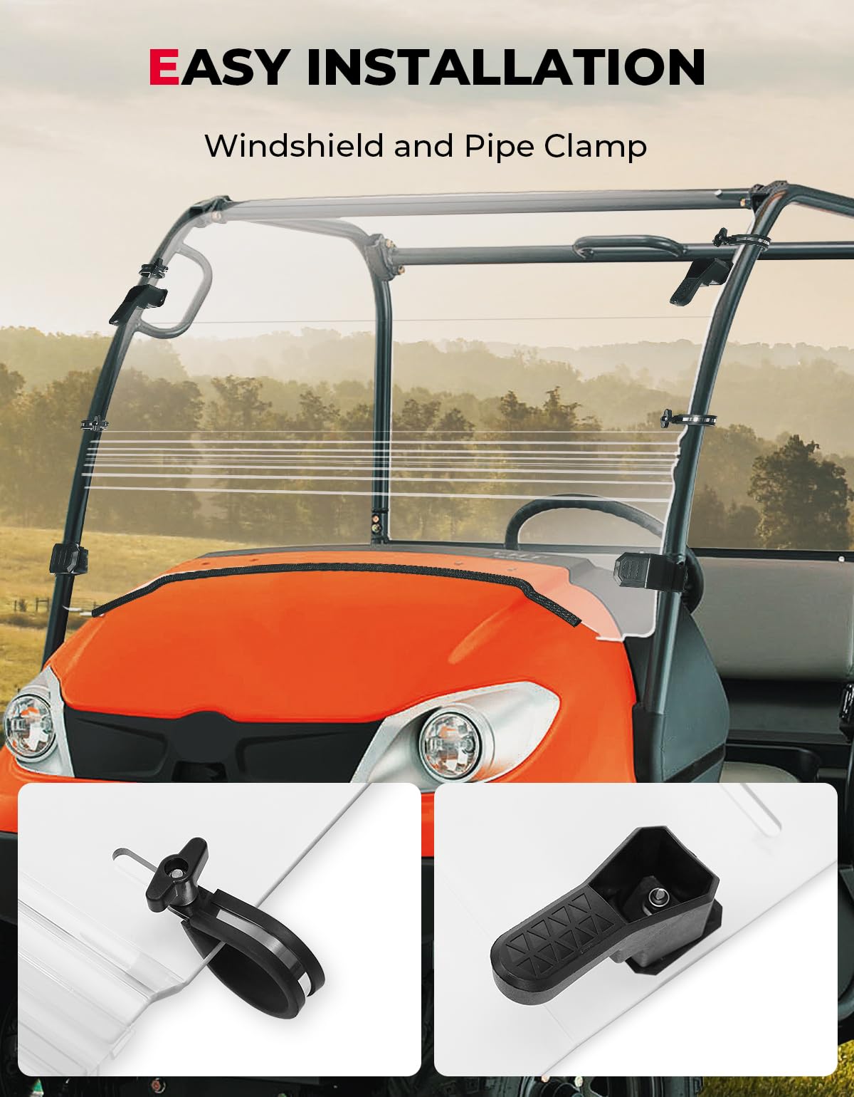 Photo of Front Windshield Scratch Resistant for Kubota RTV 400/500/520 by Kemimoto - Premium for UTVs / Side by Sides