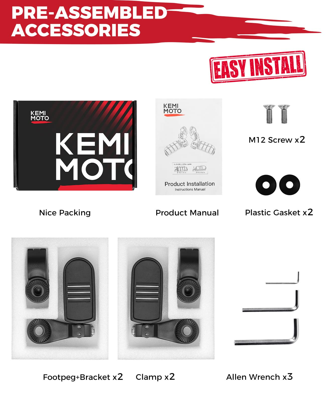 Photo of Motorcycle Highway Pegs Foot Rests by Kemimoto - Premium for UTVs / Side by Sides