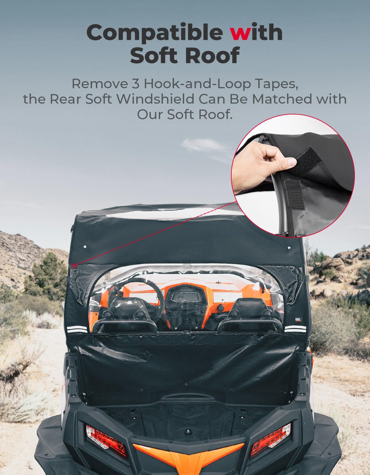 Photo of Soft Rear Windshield with Zipper for CFMOTO ZForce 500 | 800 | 1000 by Kemimoto - Premium for UTVs / Side by Sides