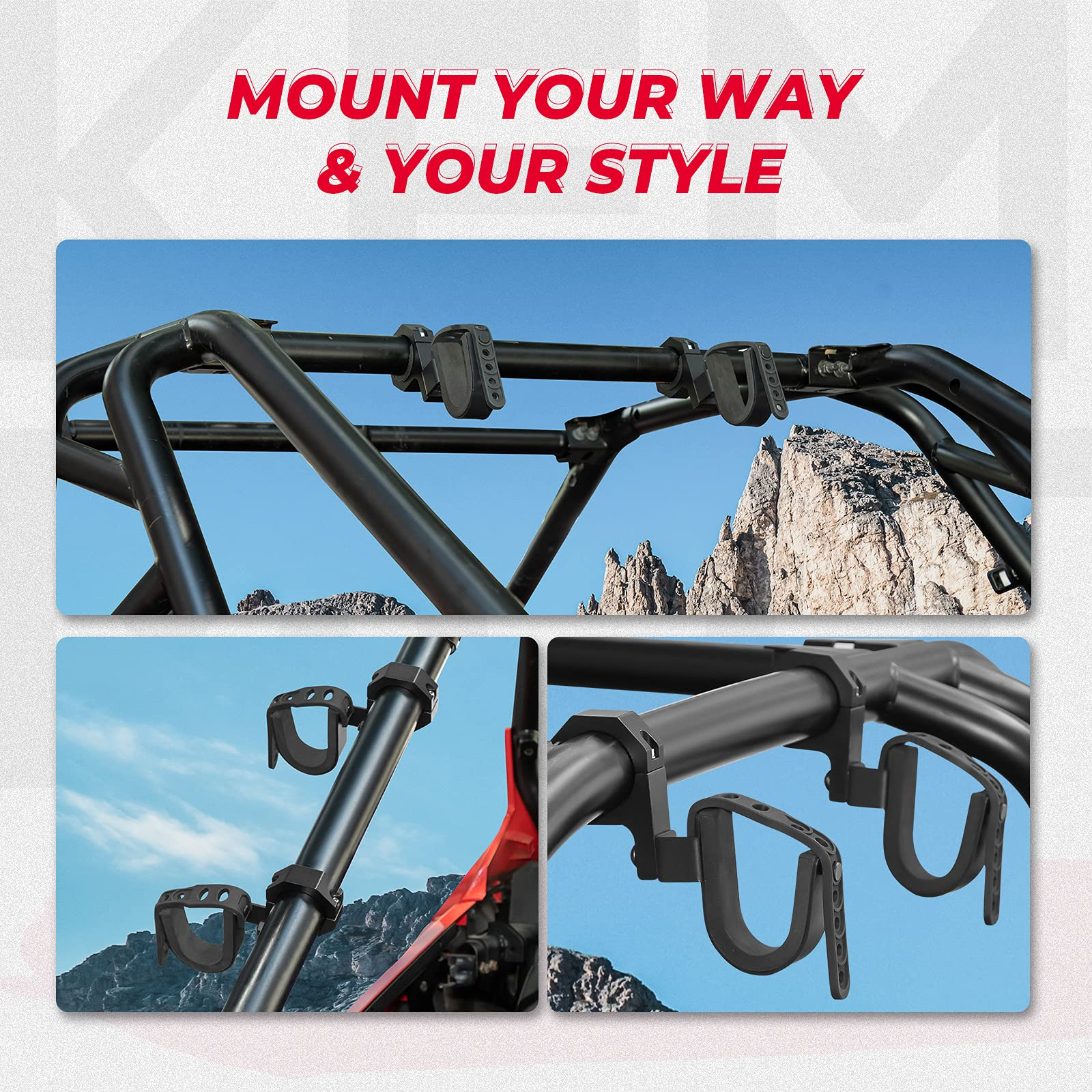 Photo of UTV Shotgun Holder Fit 1.75” 2” Roll Bars Ski Rack Bow Rack (2 pieces) by Kemimoto - Premium for UTVs / Side by Sides