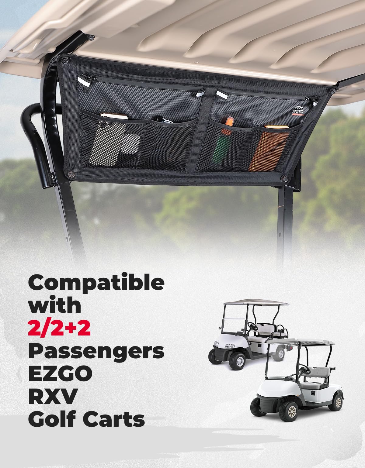 Photo of Golf Cart Overhead Storage Bag for 2/2+2 Passenger EZGO RXV by Kemimoto - Premium for UTVs / Side by Sides