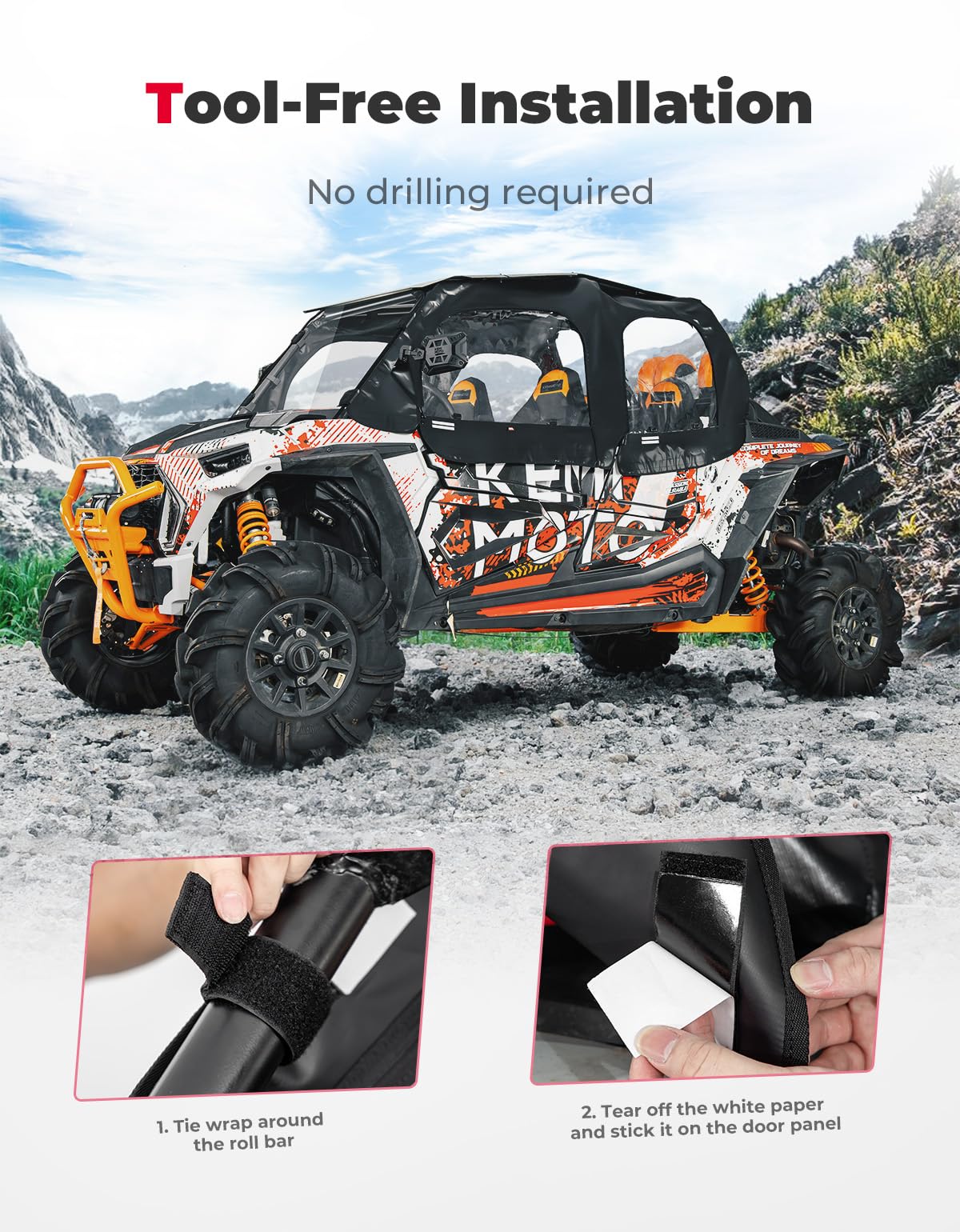 Photo of Soft Upper Door Cab Enclosure Set for Polaris RZR XP 4 1000 2014-2023 by Kemimoto - Premium for UTVs / Side by Sides