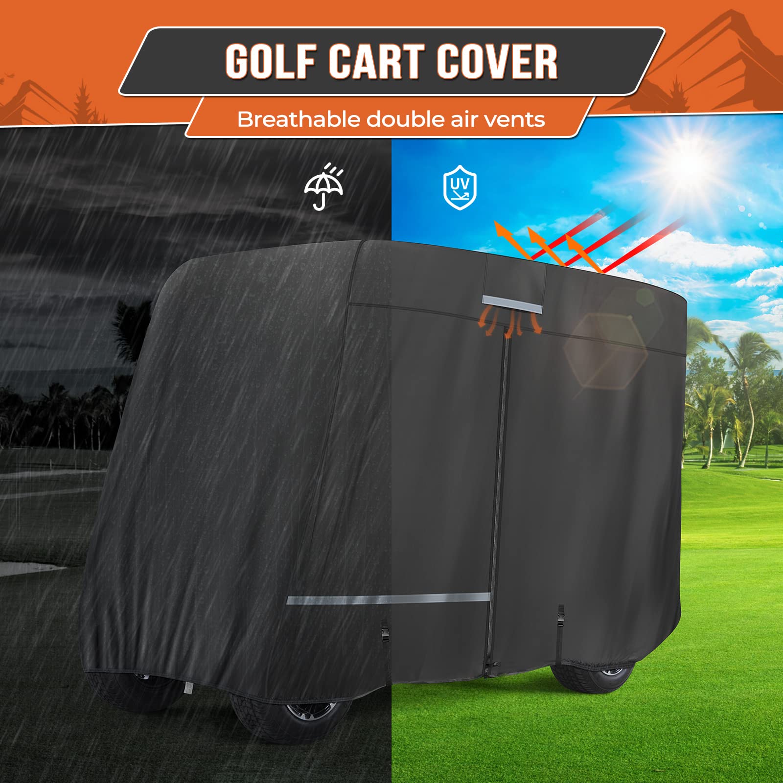 Photo of Golf Cart Cover 2 Passenger/ 4 Passenger for EZGO/ Club Car/ Drive/ ICON by Kemimoto - Premium for UTVs / Side by Sides