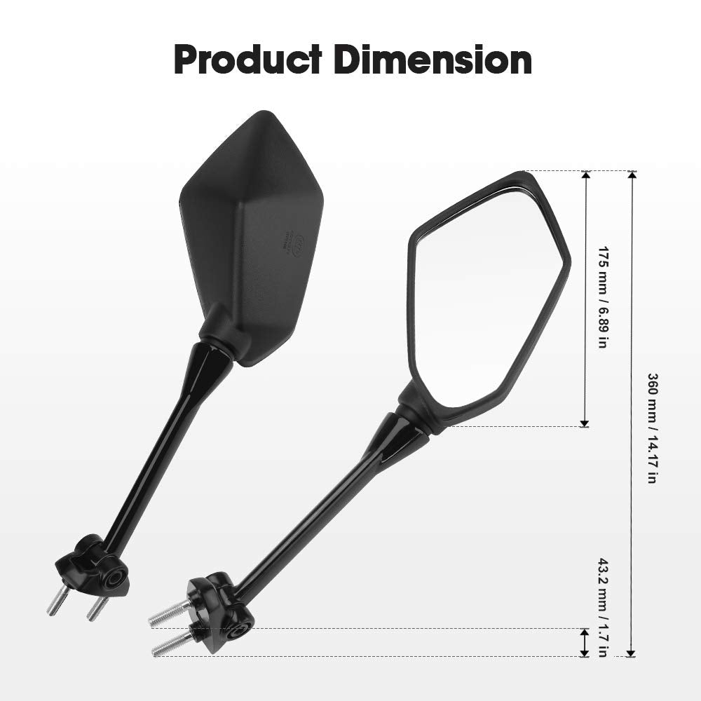 Photo of Motorcycle Mirrors Rear View for Ninja 650R by Kemimoto - Premium for UTVs / Side by Sides