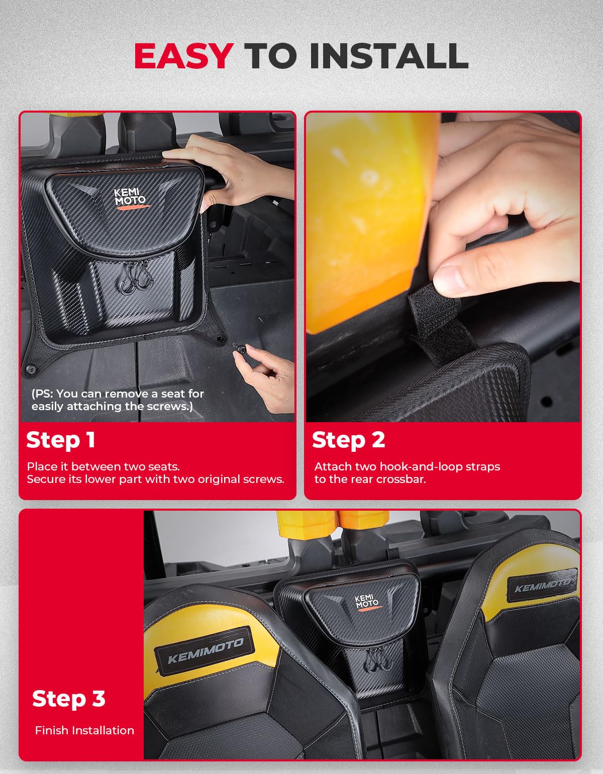 Photo of Upgraded EVA UTV Center Storage Bag with PVC Zippers for Polaris RZR by Kemimoto - Premium for UTVs / Side by Sides
