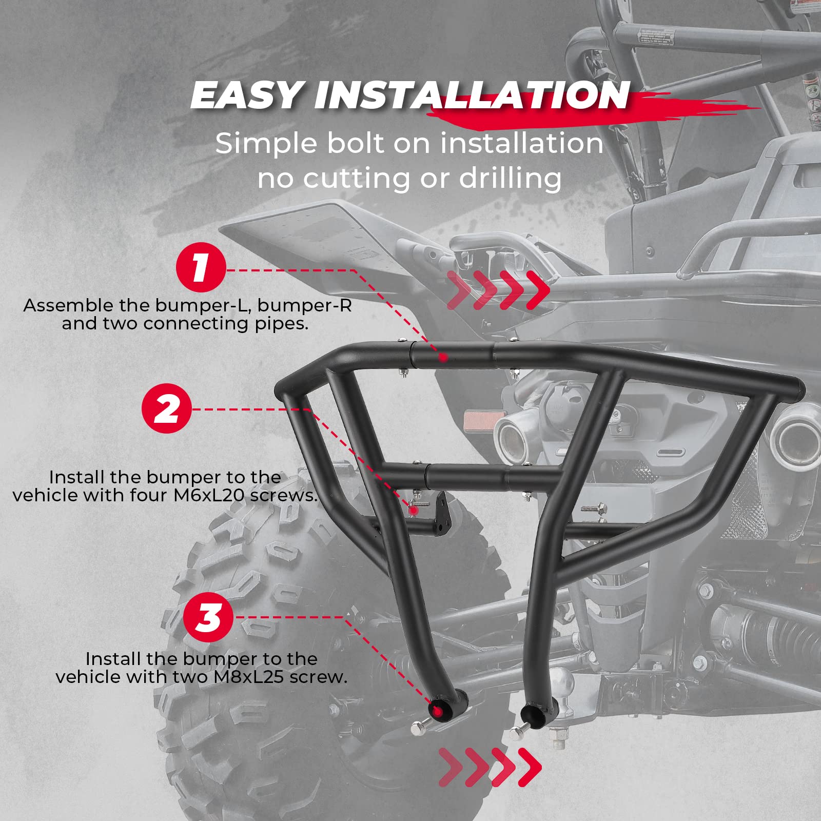 Photo of Rear Bumper Brush Guard for CFMOTO ZForce 950 Accessories by Kemimoto - Premium for UTVs / Side by Sides