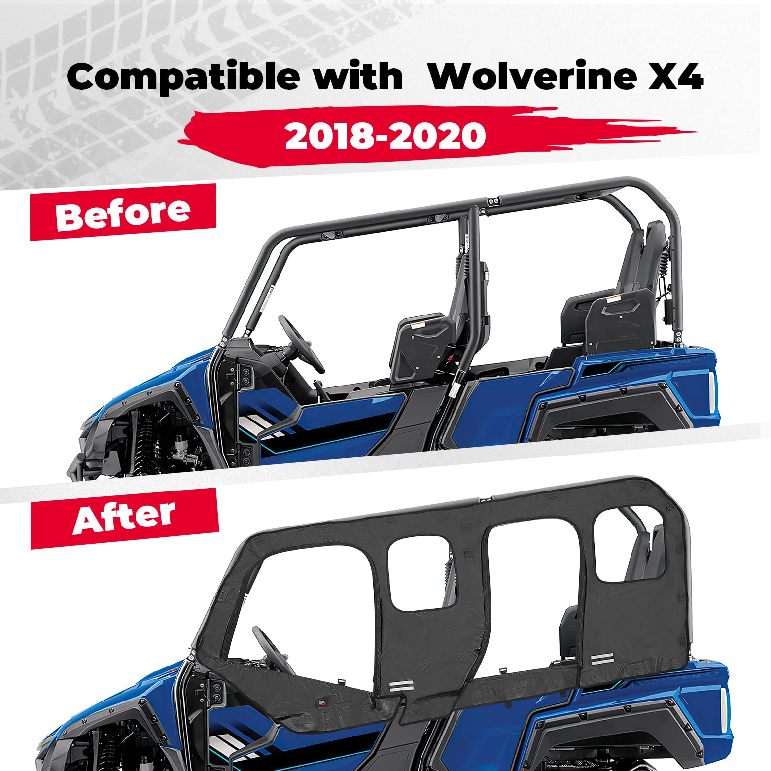 Photo of Soft Cab Enclosure Upper Doors for Yamaha Wolverine X4/SE 2018-2020 by Kemimoto - Premium for UTVs / Side by Sides