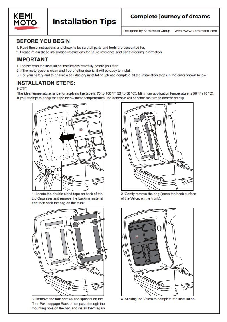 Photo of Tour Pack Lid Organizer for Road Glide Road King Electra Glide Street Glide Touring by Kemimoto - Premium for UTVs / Side by Sides