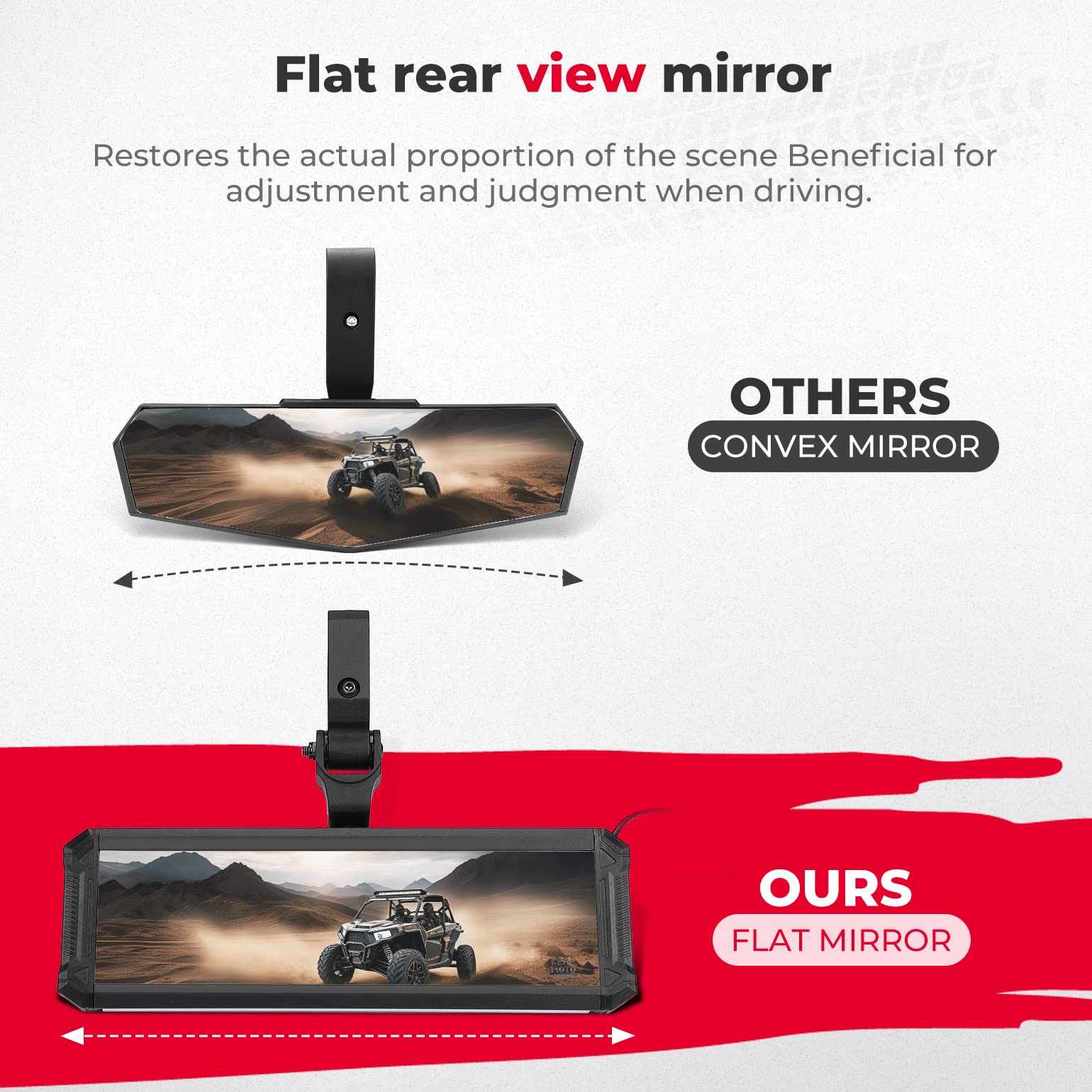 Photo of Upgraded UTV Rear View Center Mirror Interior Light Fit 1.6"-2" Mount by Kemimoto - Premium for UTVs / Side by Sides