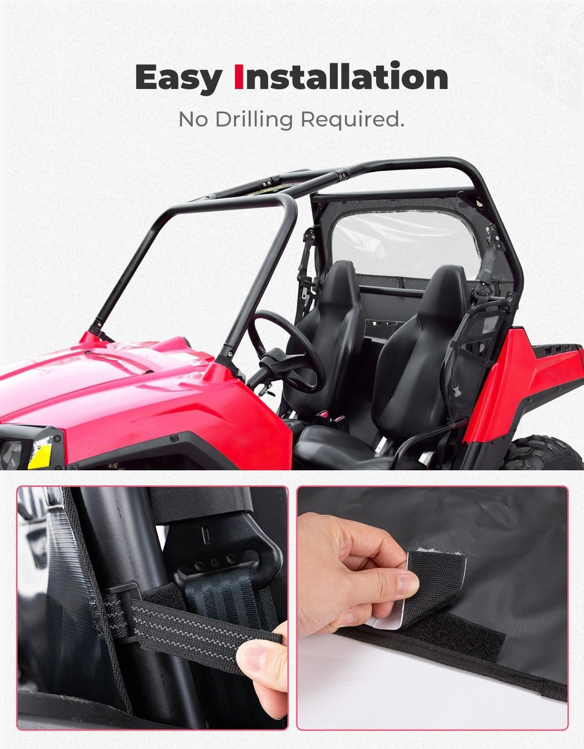 Photo of UTV Rear Windshield with Zipper for Polaris RZR 570, RZR Trail 570, 800, S 800, 900 by Kemimoto - Premium for UTVs / Side by Sides