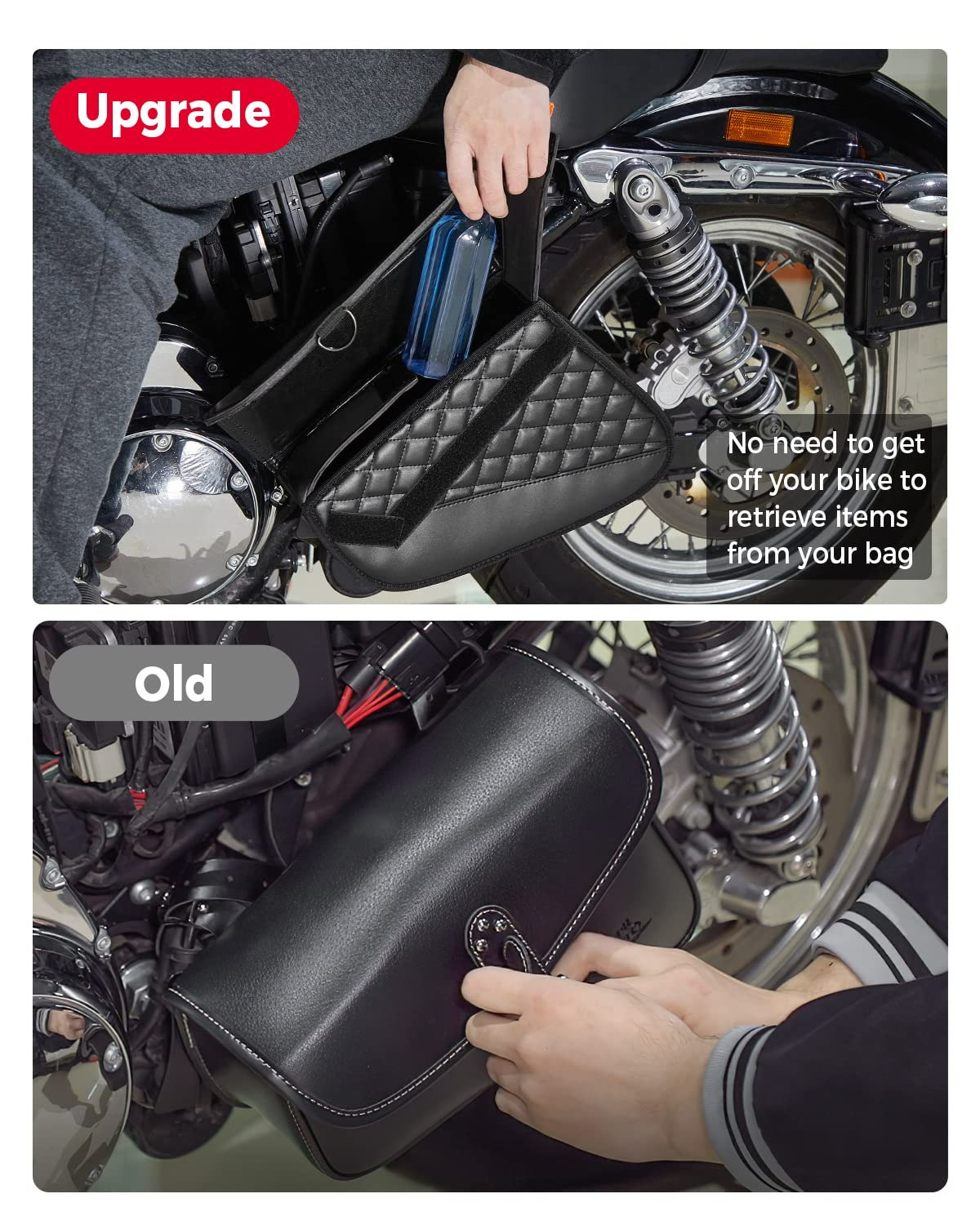 Photo of Swingarm Leather Side Bags for Sportster Iron 883 1200 Street 750 Forty Eight by Kemimoto - Premium for UTVs / Side by Sides