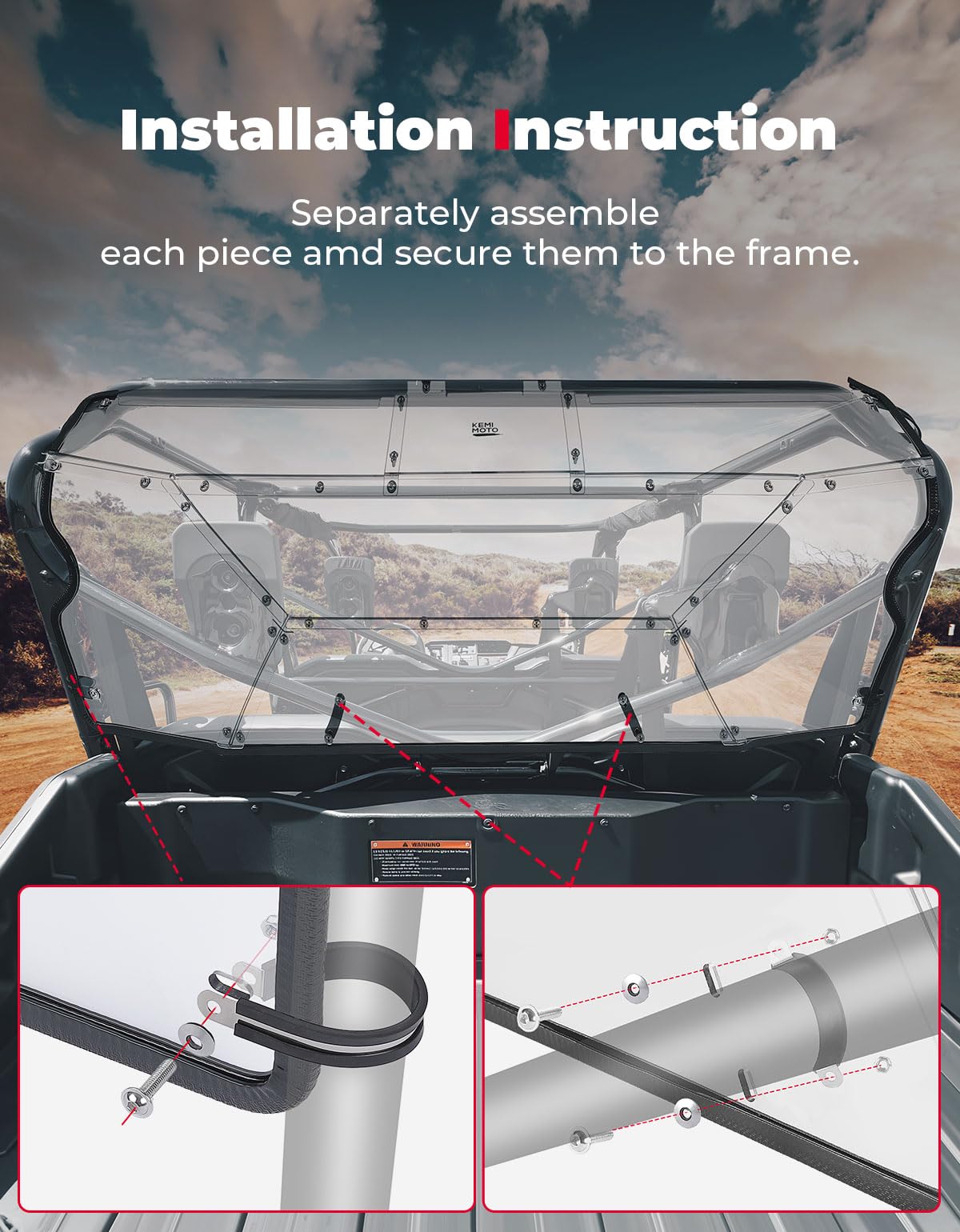 Photo of Rear Windshield for Pioneer 1000-6 2023-2024 by Kemimoto - Premium for UTVs / Side by Sides